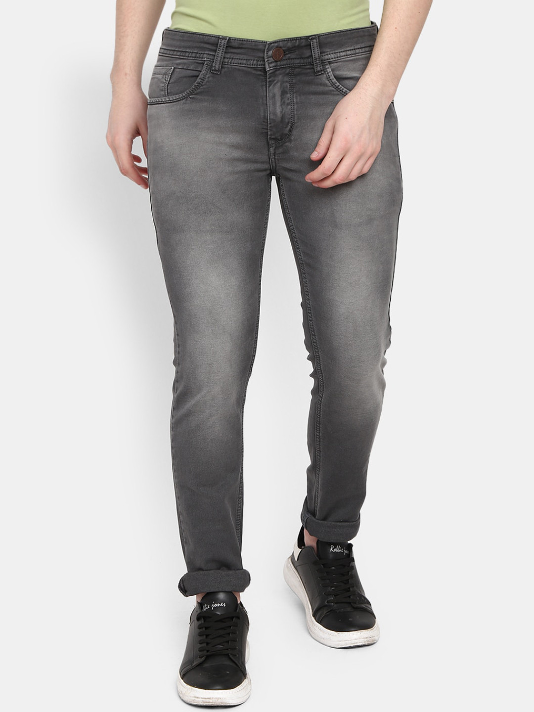 

V-Mart Men Grey Melange Slim Fit Heavy Fade Stretchable Cotton Jeans