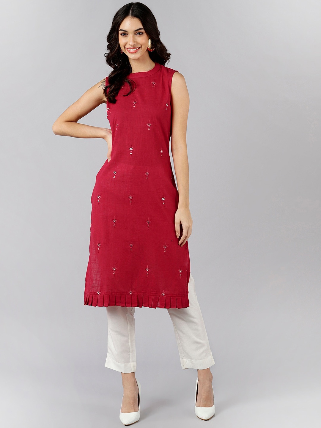 

AHIKA Women Red Thread Work Cotton Kurta