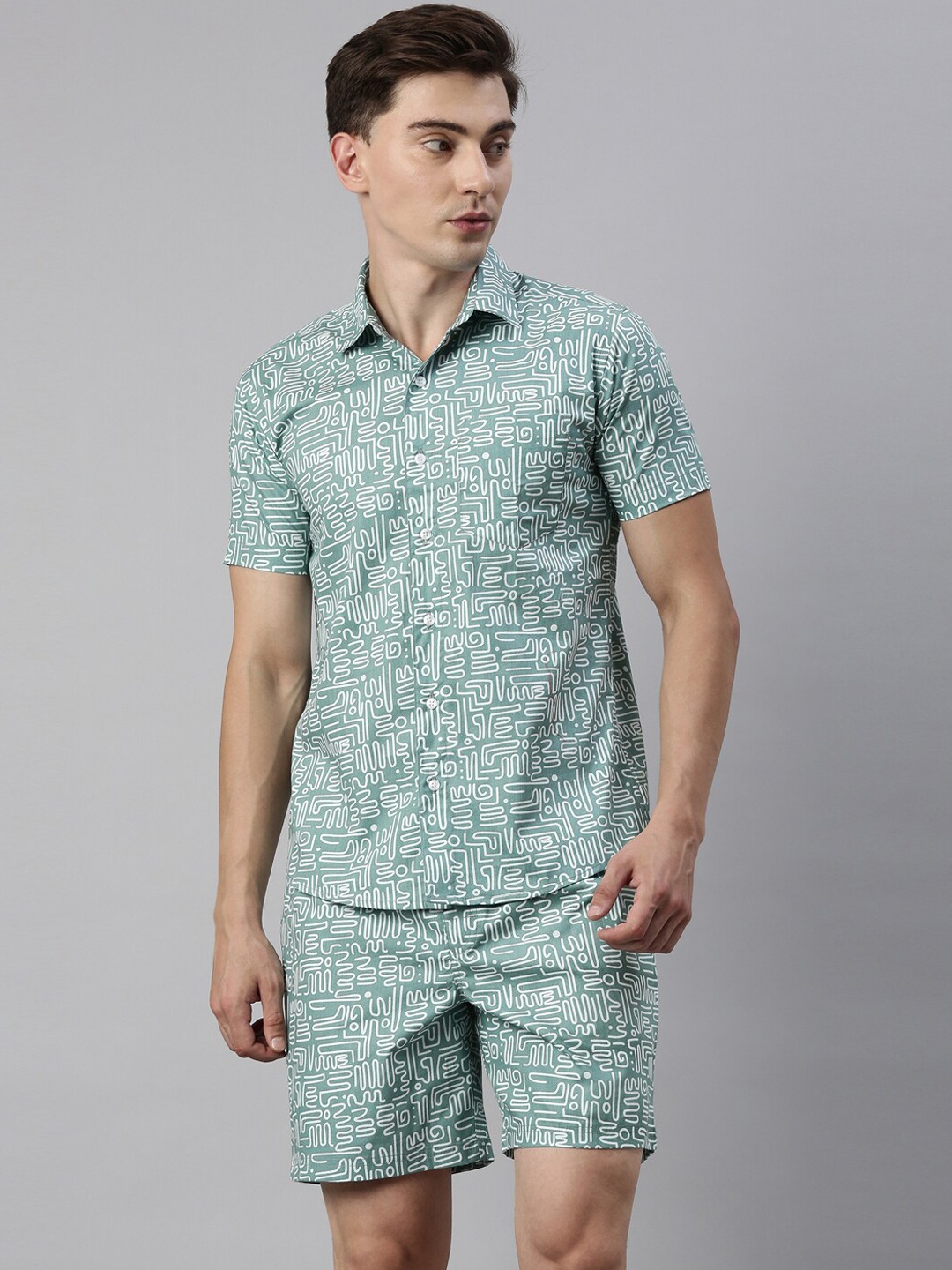 

Joven Men Grey Abstract Printed Co-ords Set