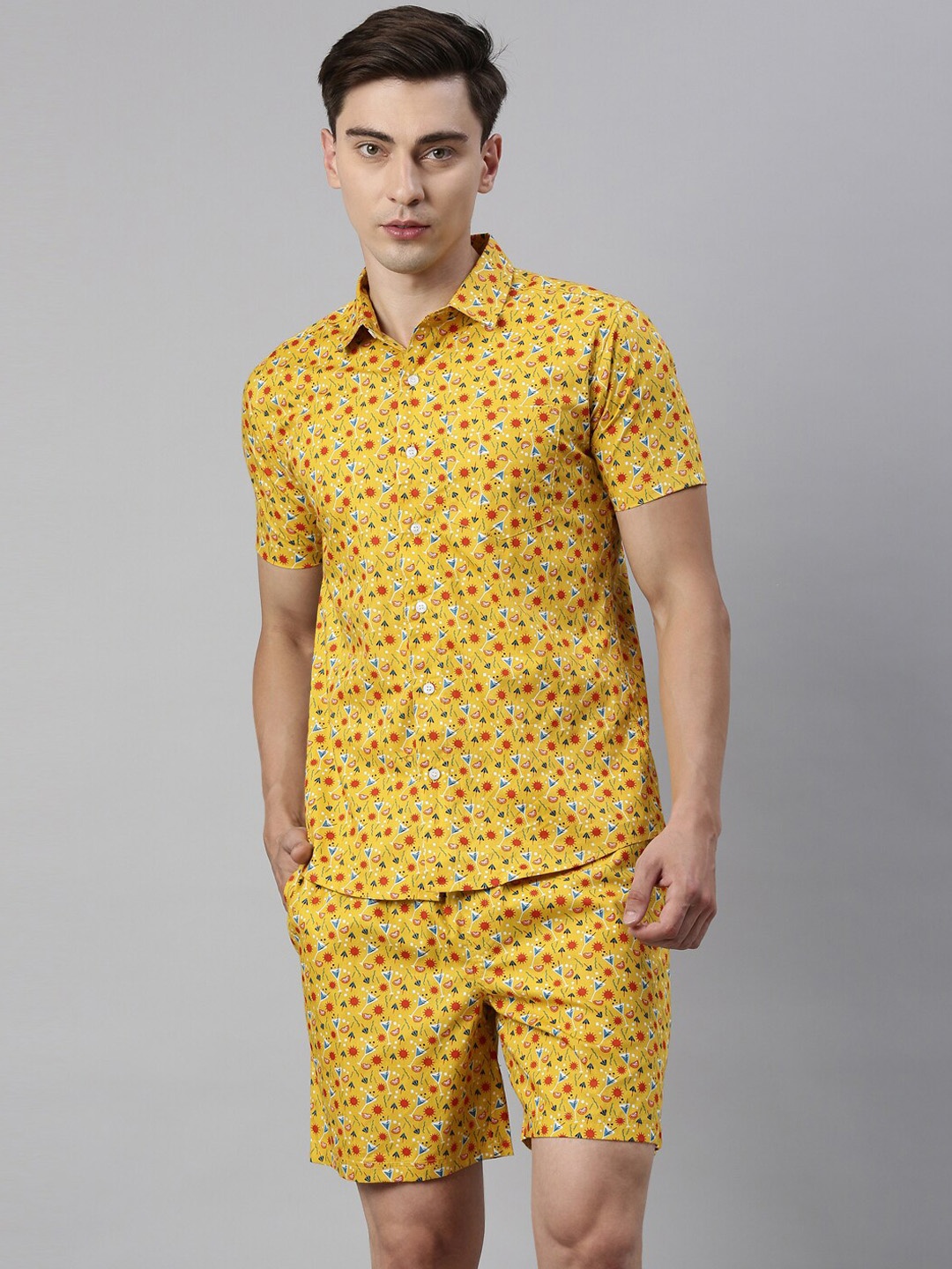 

Joven Men Yellow Printed Pure Cotton Co-ords Set