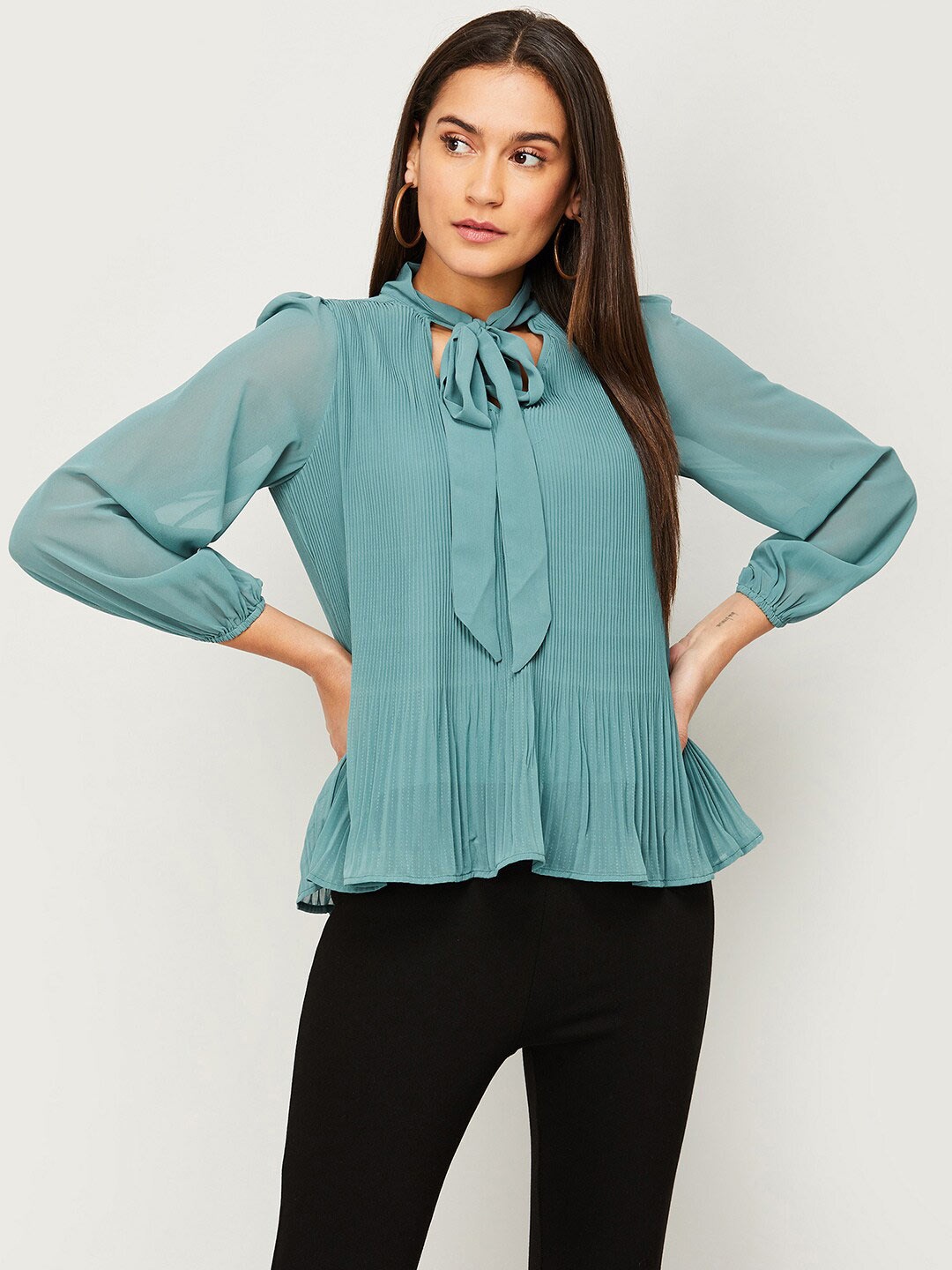 

CODE by Lifestyle Women Green Tie-Up Neck Top