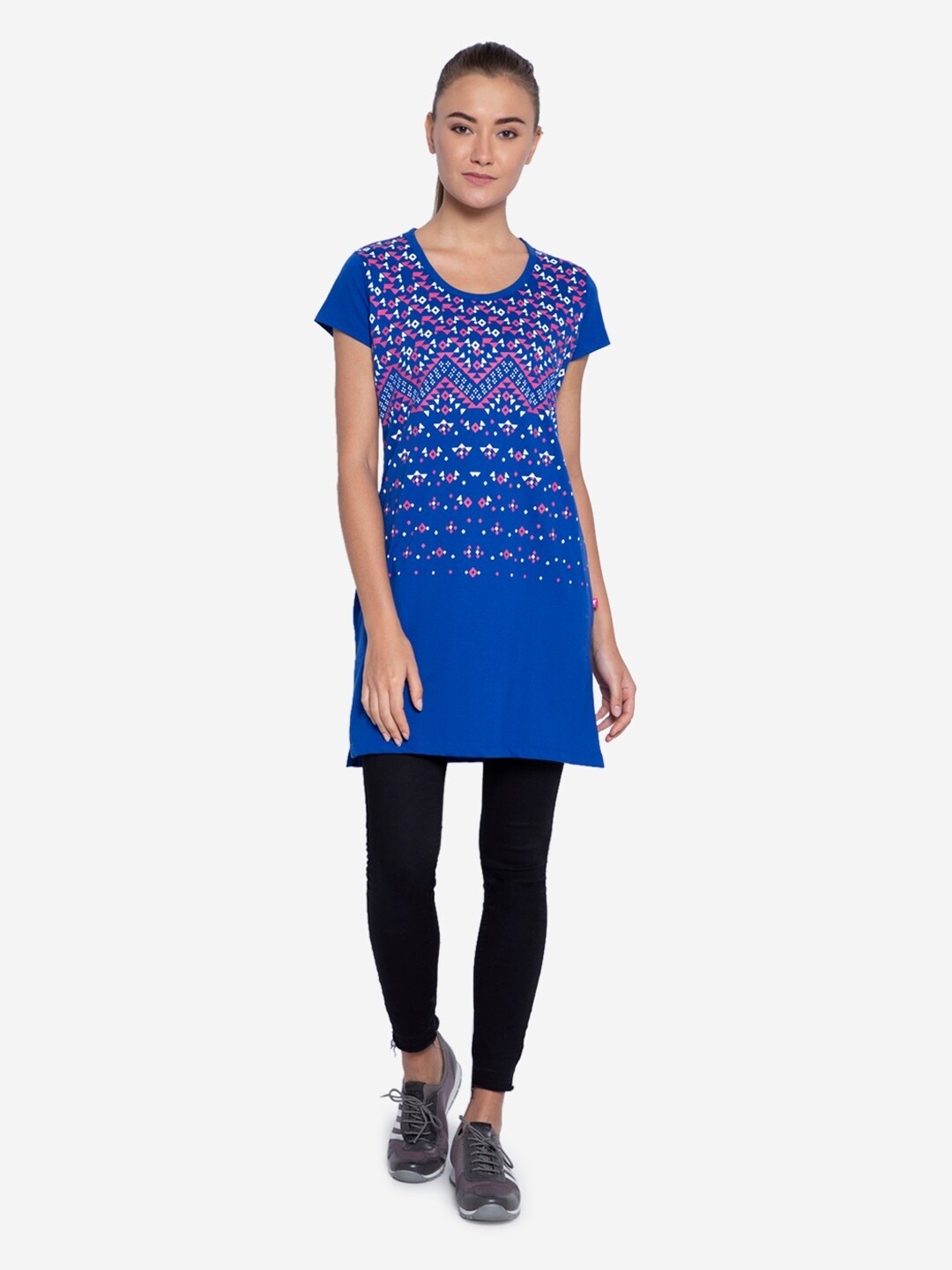 

NEVA Blue Geometric Print Pure Cotton Top