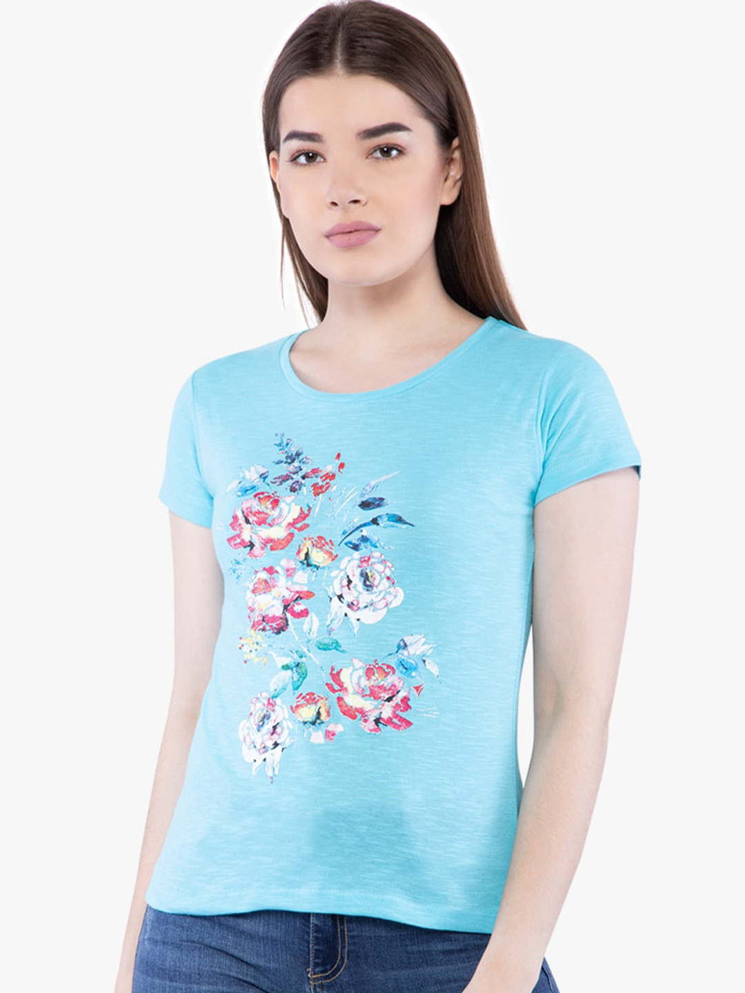 

NEVA Women Blue Floral Printed T-shirt