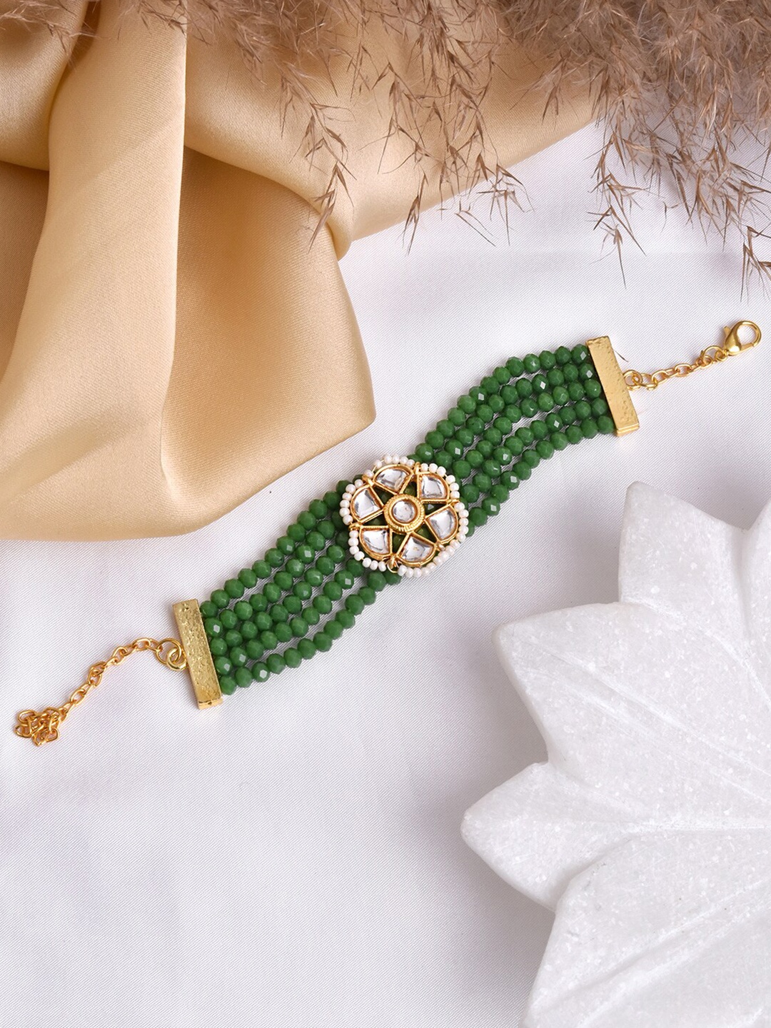 

TEEJH Women Gold-Toned & White Brass Wraparound Bracelet