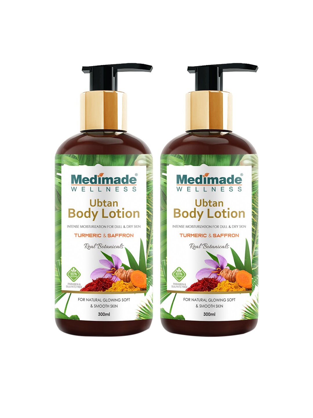 

Medimade Set of 2 Ubtan Body Lotions with Turmeric & Saffron - 300 ml Each, White