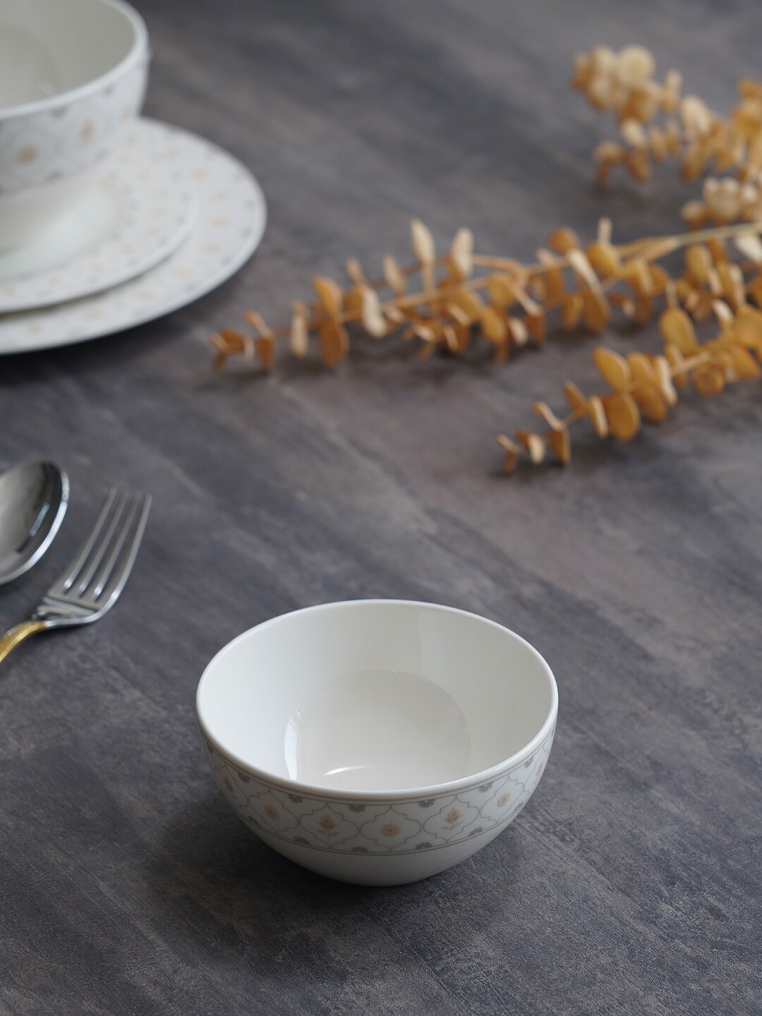 

Pure Home and Living White Floral Printed Ceramic Serving Bowl