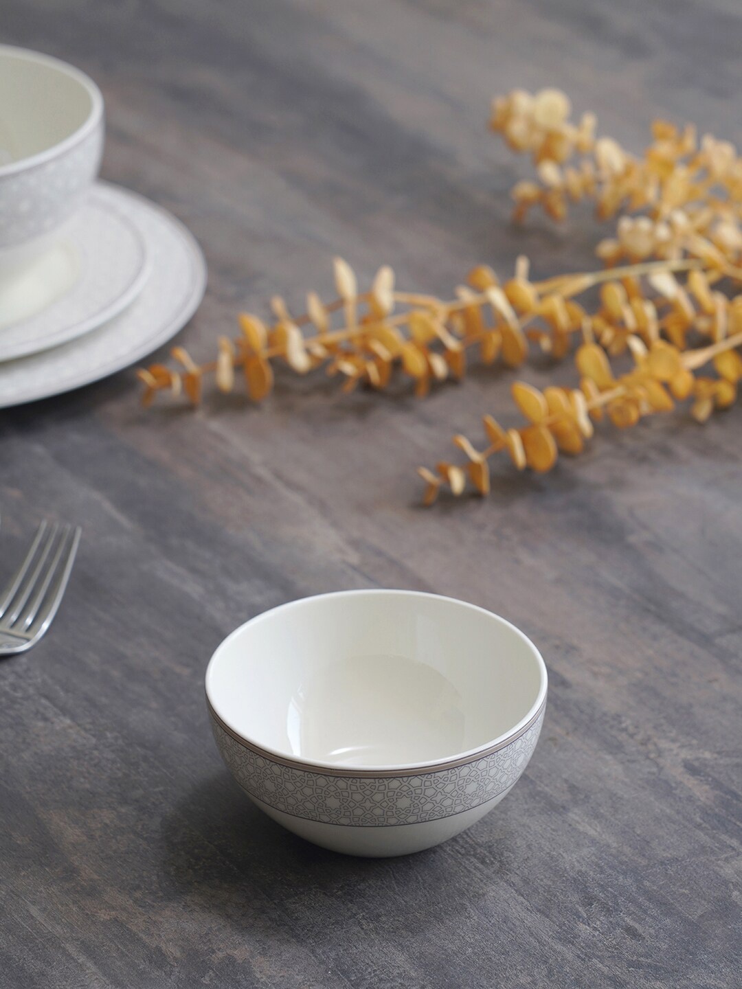 

Pure Home and Living White And Grey Printed Bowl