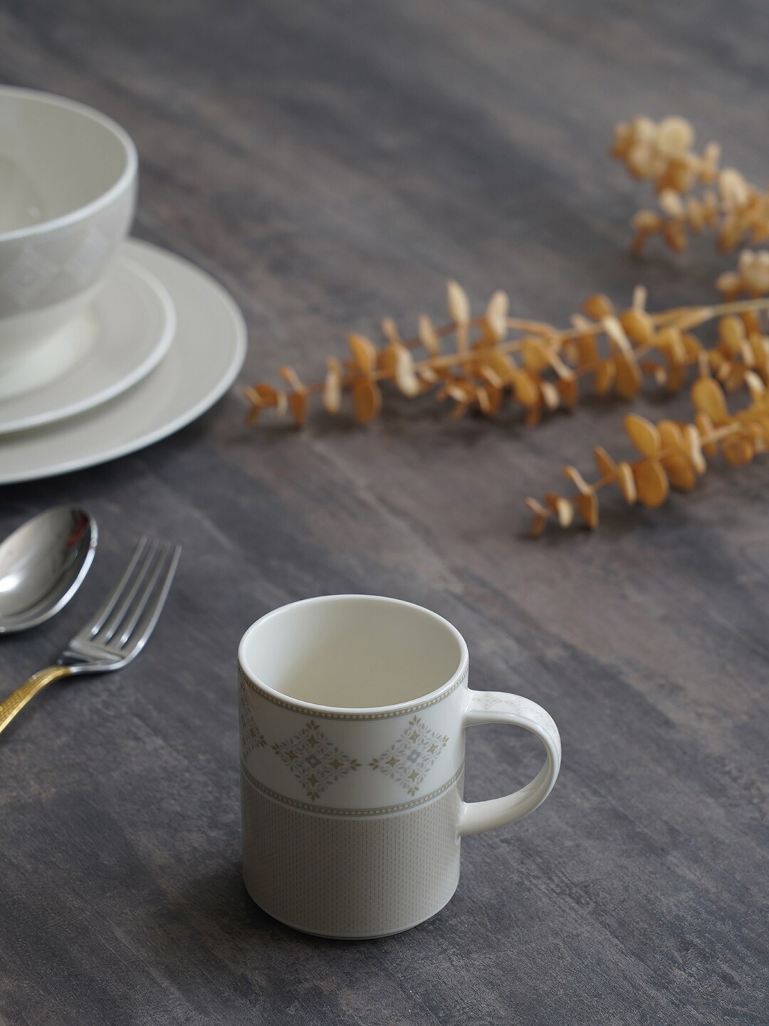 

Pure Home and Living Grey & White Printed Coffee Mug