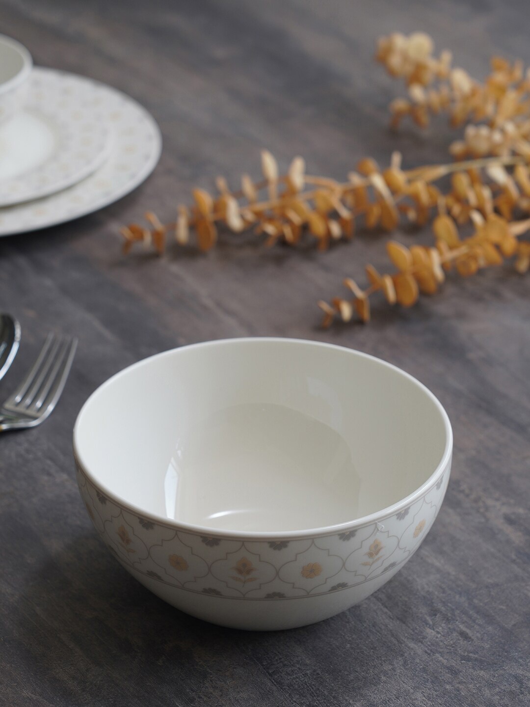 

Pure Home and Living White Printed Serving Bowl