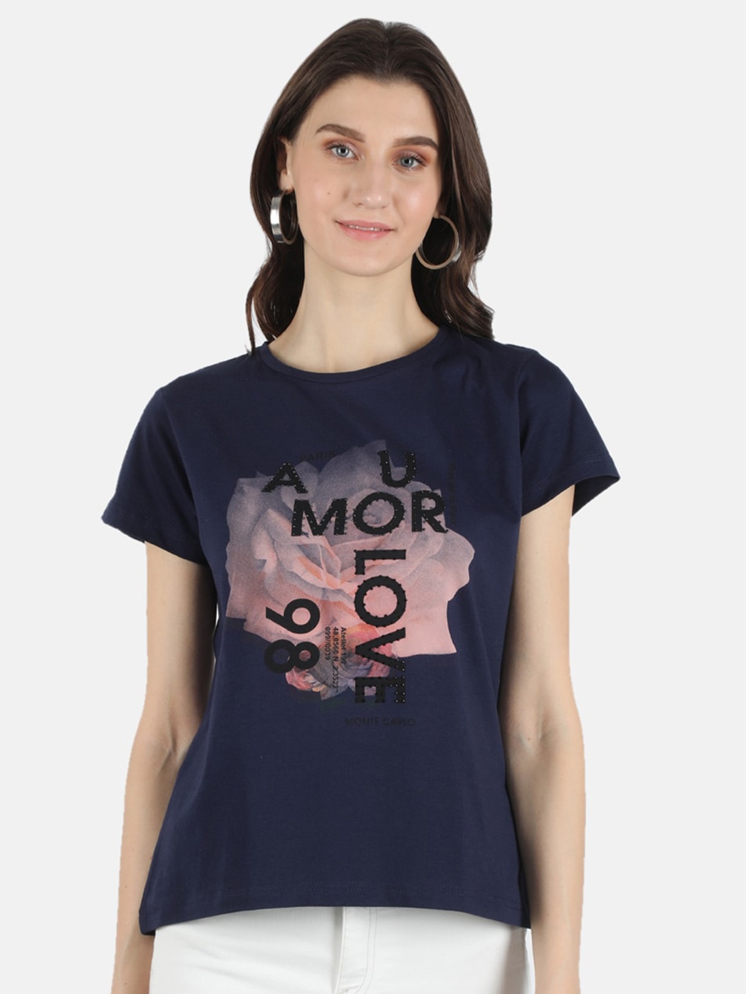 

Monte Carlo Women Navy Blue Printed T-Shirt