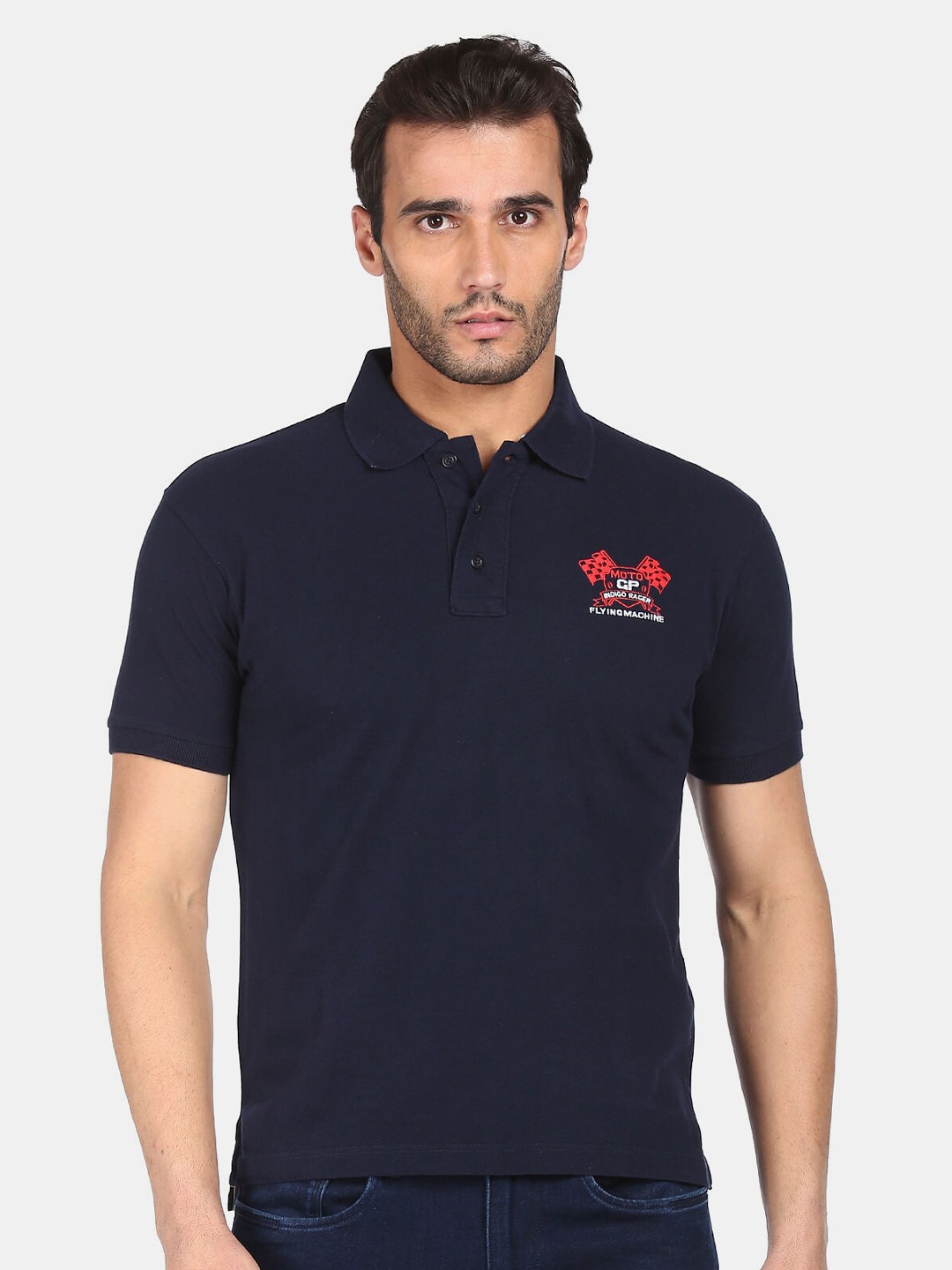 

Flying Machine Men Blue Polo Collar T-shirt