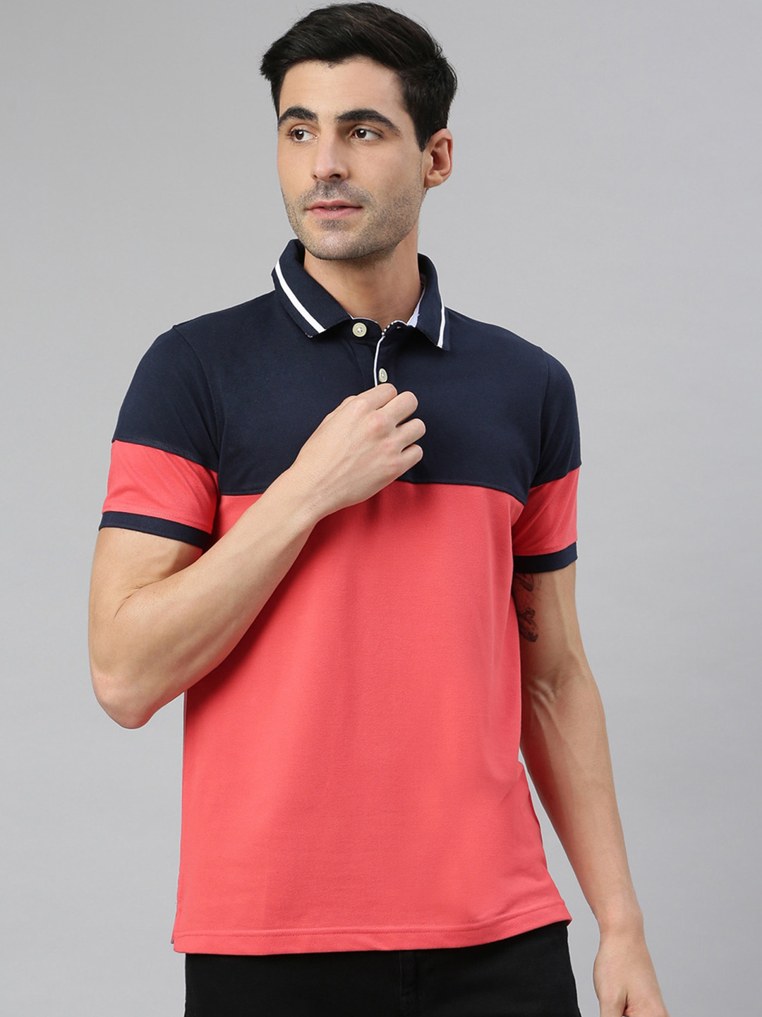 

MR BUTTON Men Pink Polo Collar Slim Fit T-shirt