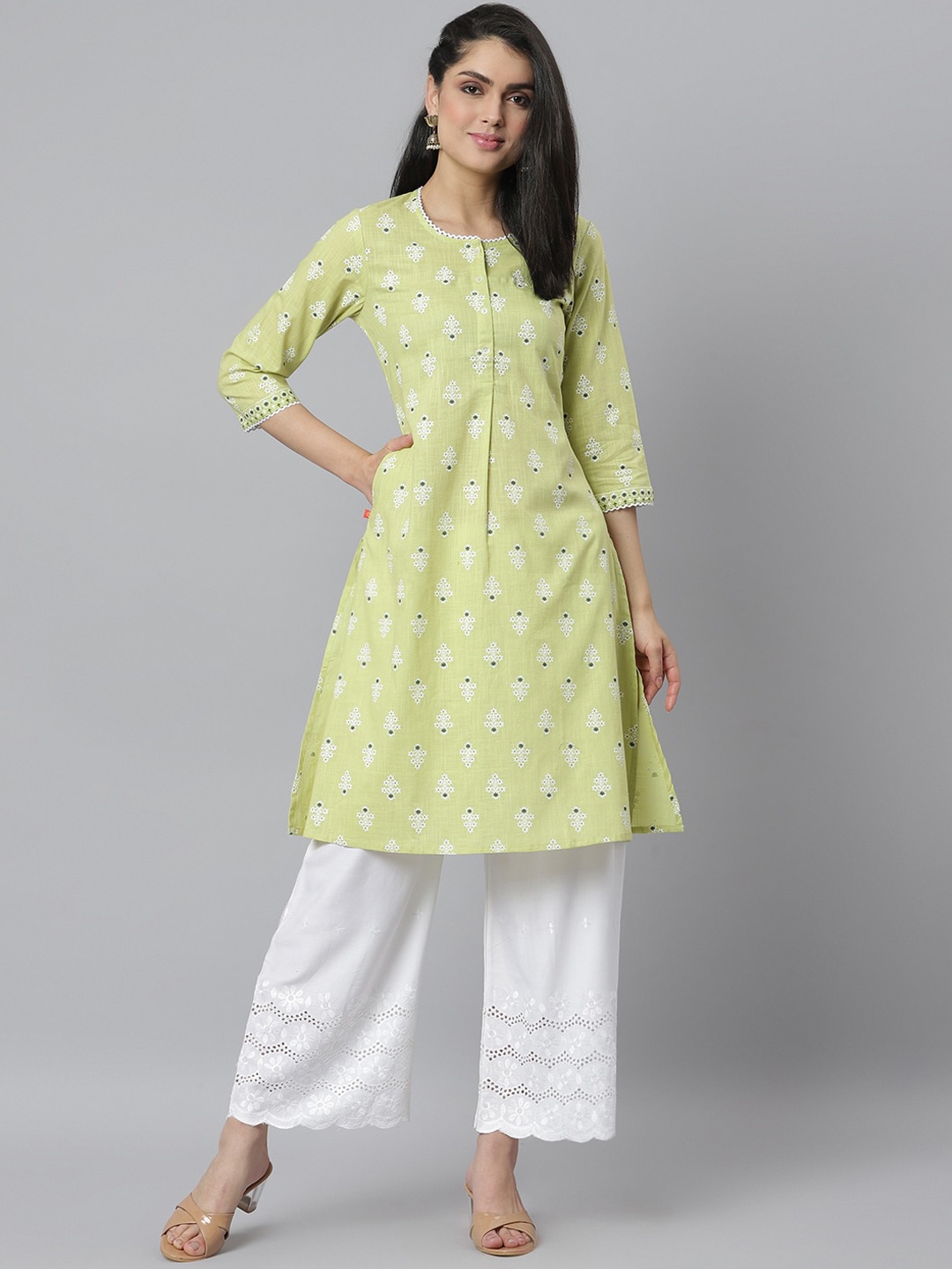 

Stylum Women Green Khari Print Round Neck Kurta