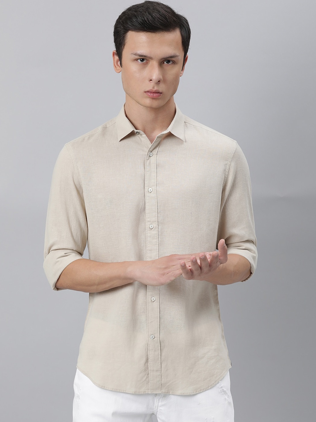 

RARE RABBIT Men Naples Slim Fit Shirt, Beige