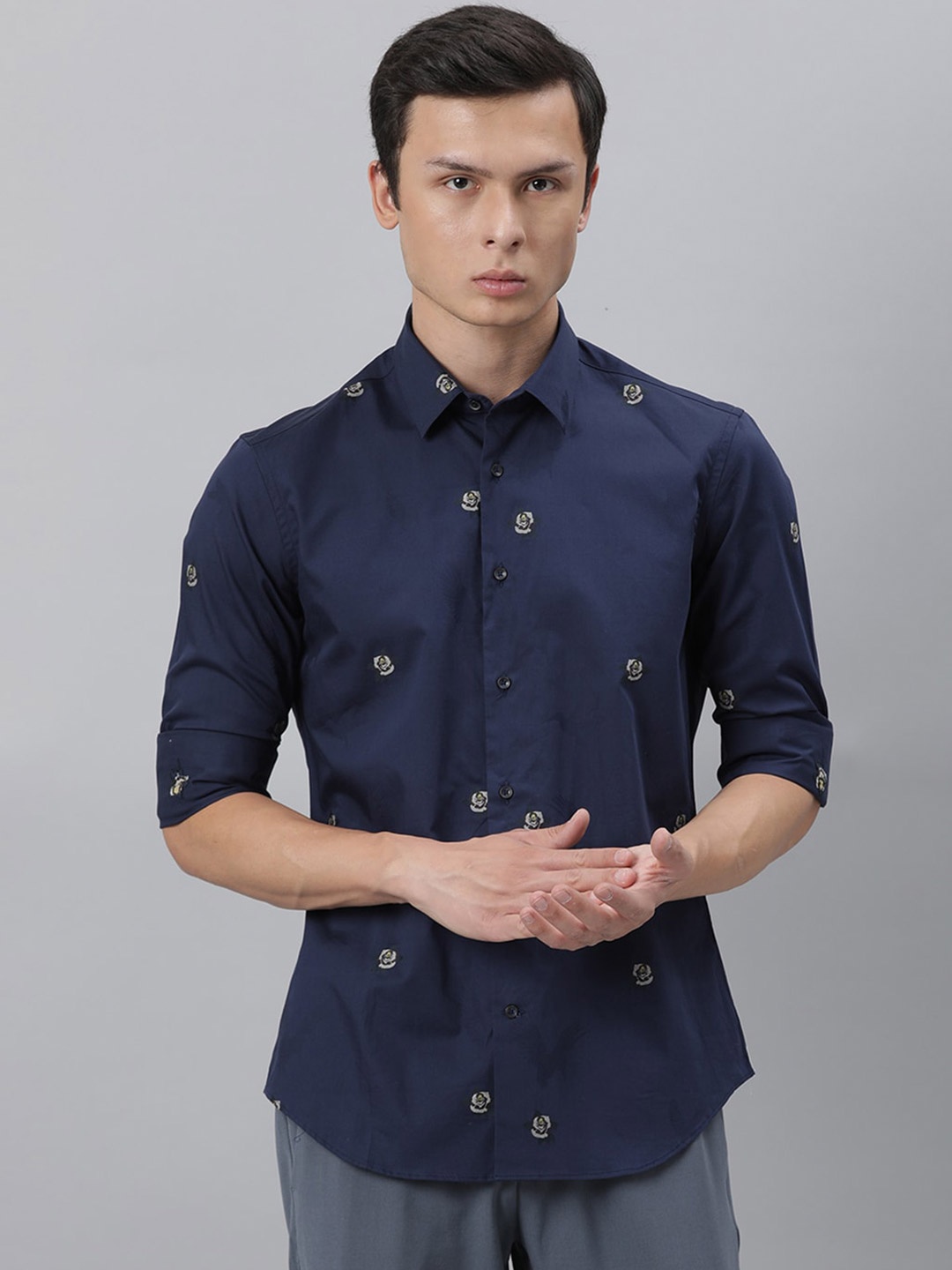 

RARE RABBIT Men Sher Printed Slim Fit Shirt, Navy blue