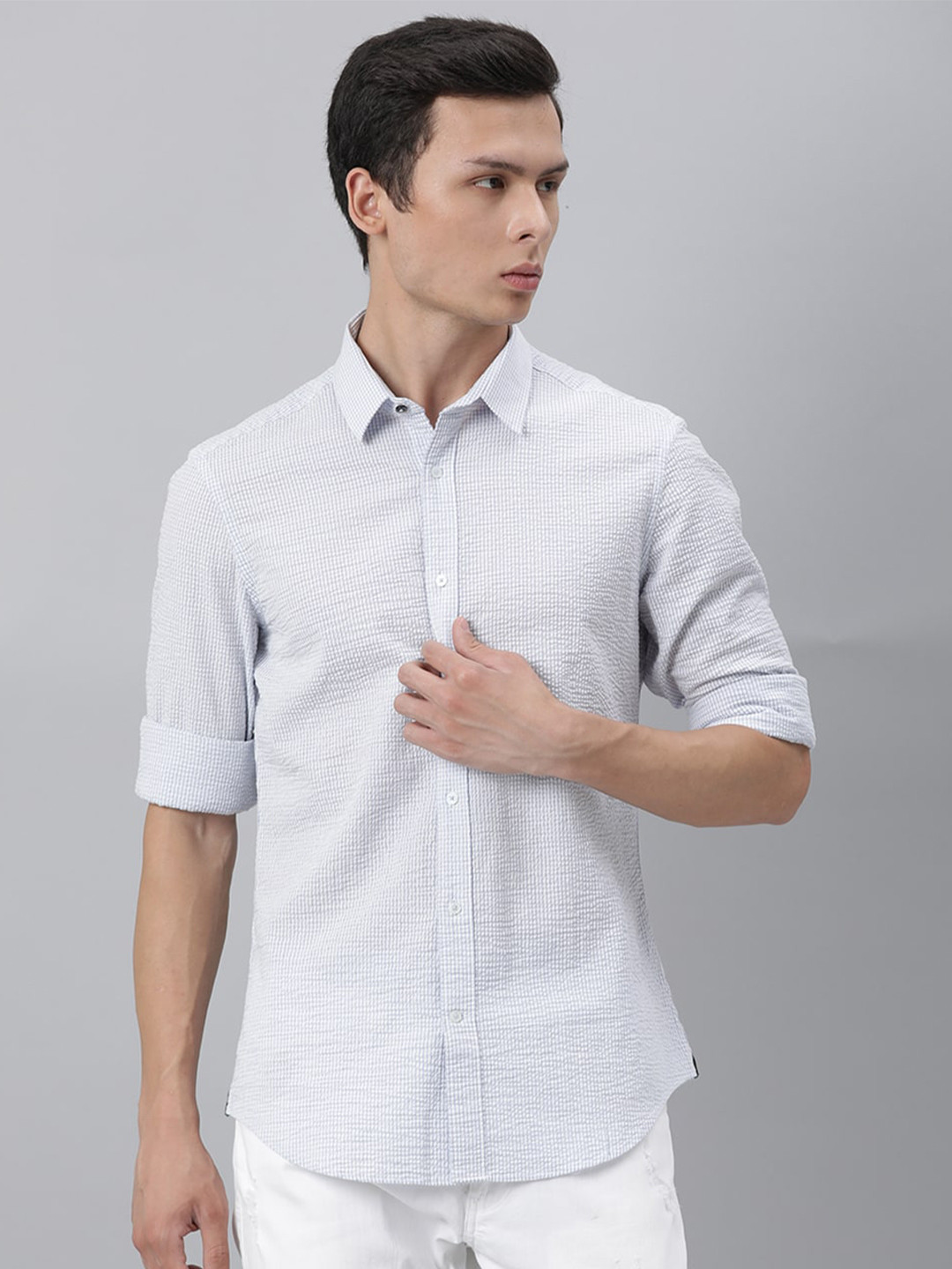 

RARE RABBIT Men Lavender Custom Slim Fit Casual Shirt