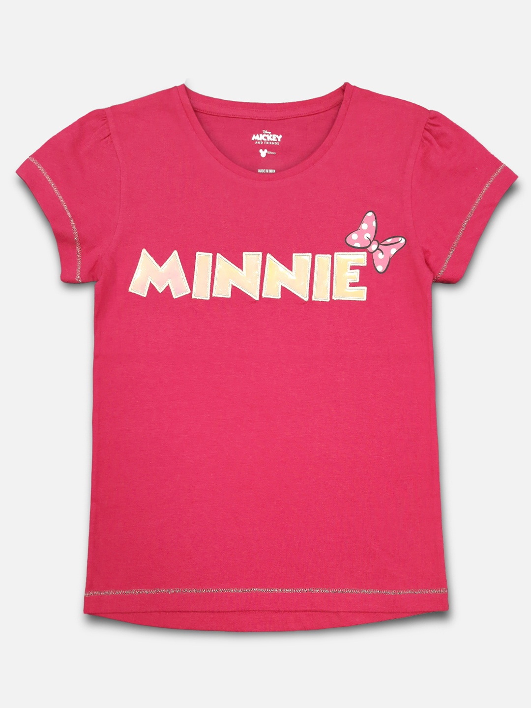 

Kids Ville Girls Pink Typography Minnie Mouse Printed T-shirt
