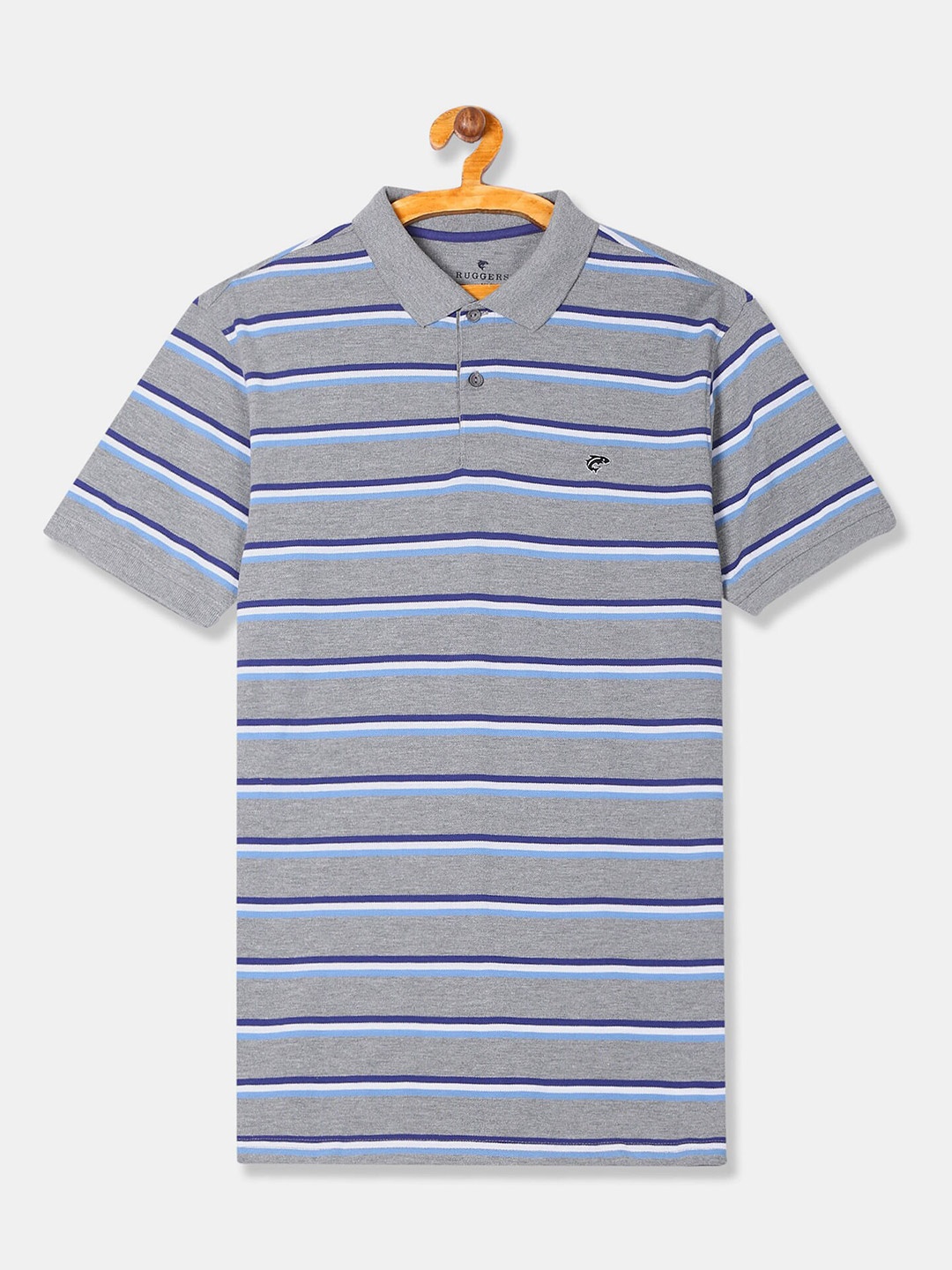 

Ruggers Men Grey Striped Polo Collar T-shirt