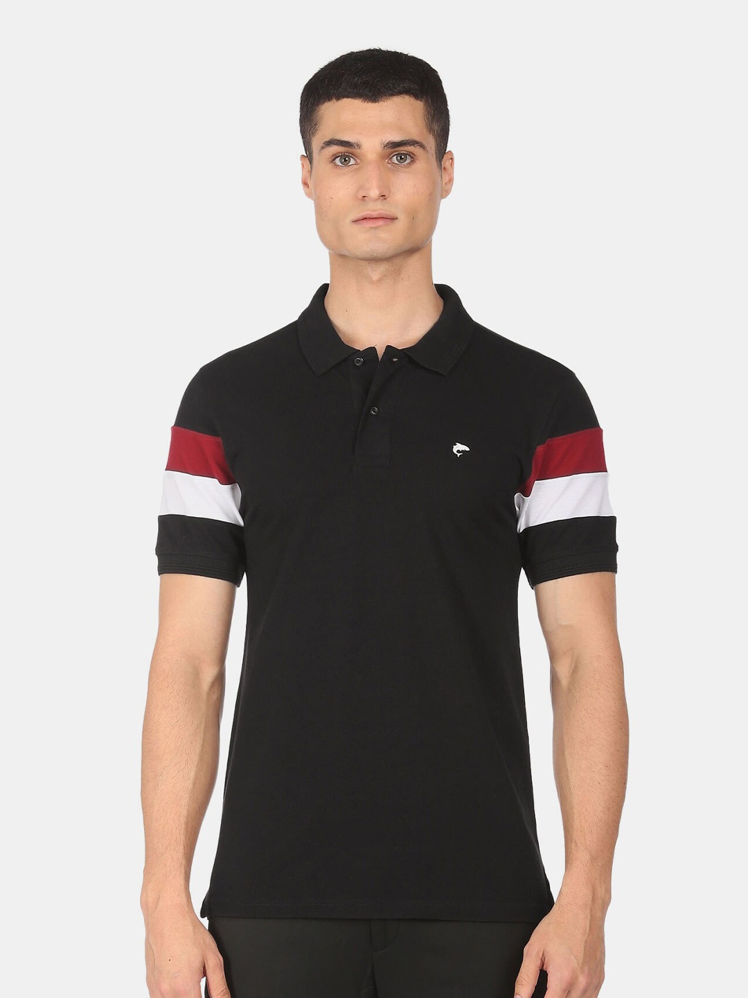 

Ruggers Men Black Polo Collar Pure Cotton T-shirt