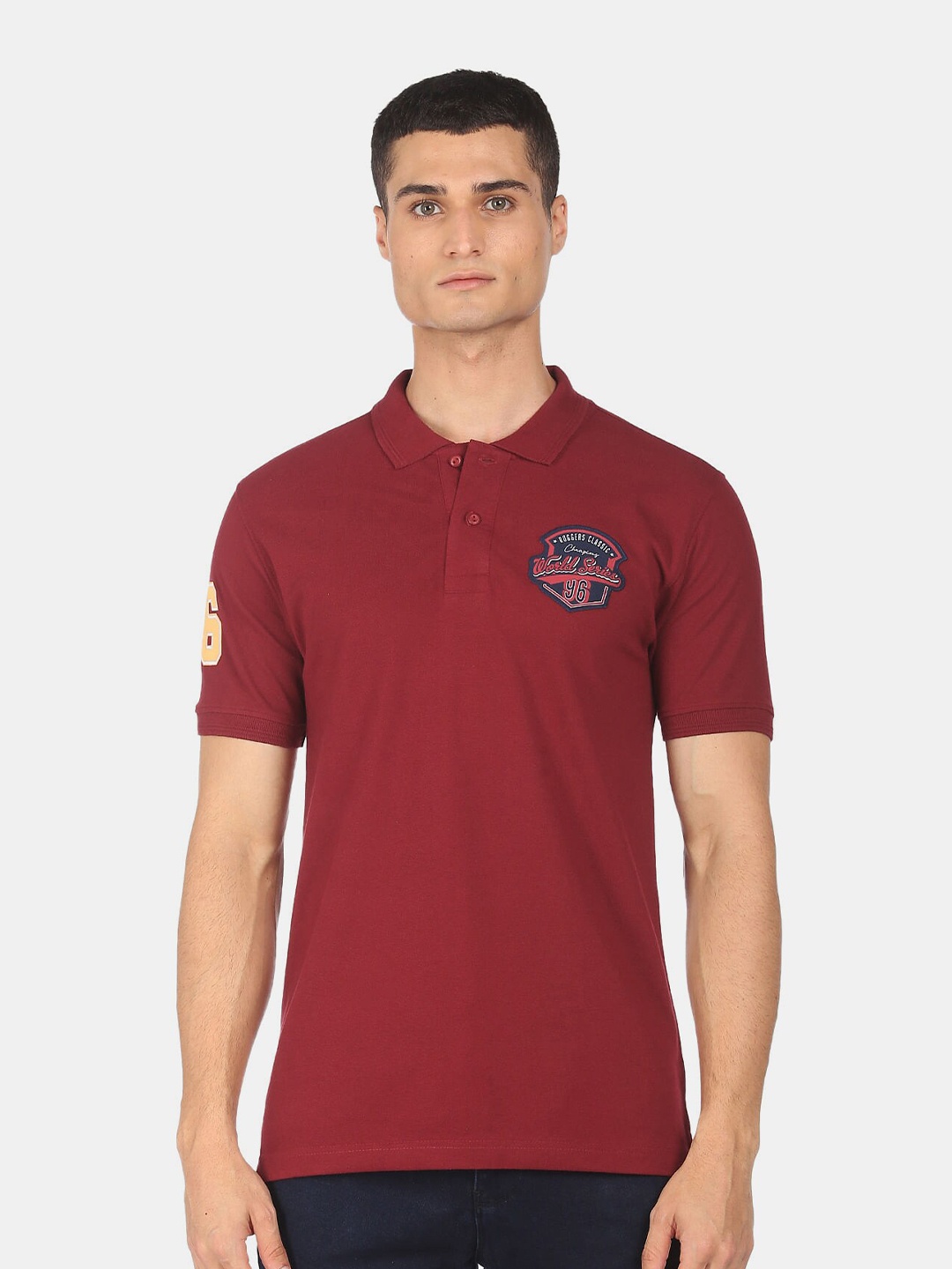 

Ruggers Men Red Polo Collar Cotton T-shirt