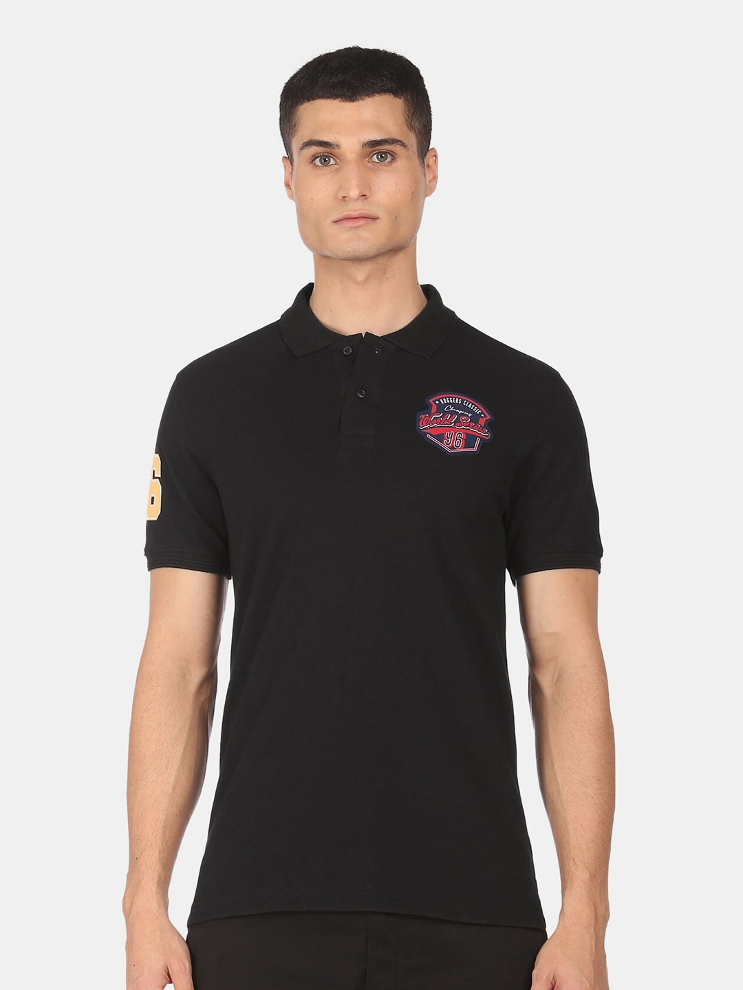 

Ruggers Men Black 100% Cotton Polo Collar T-shirt