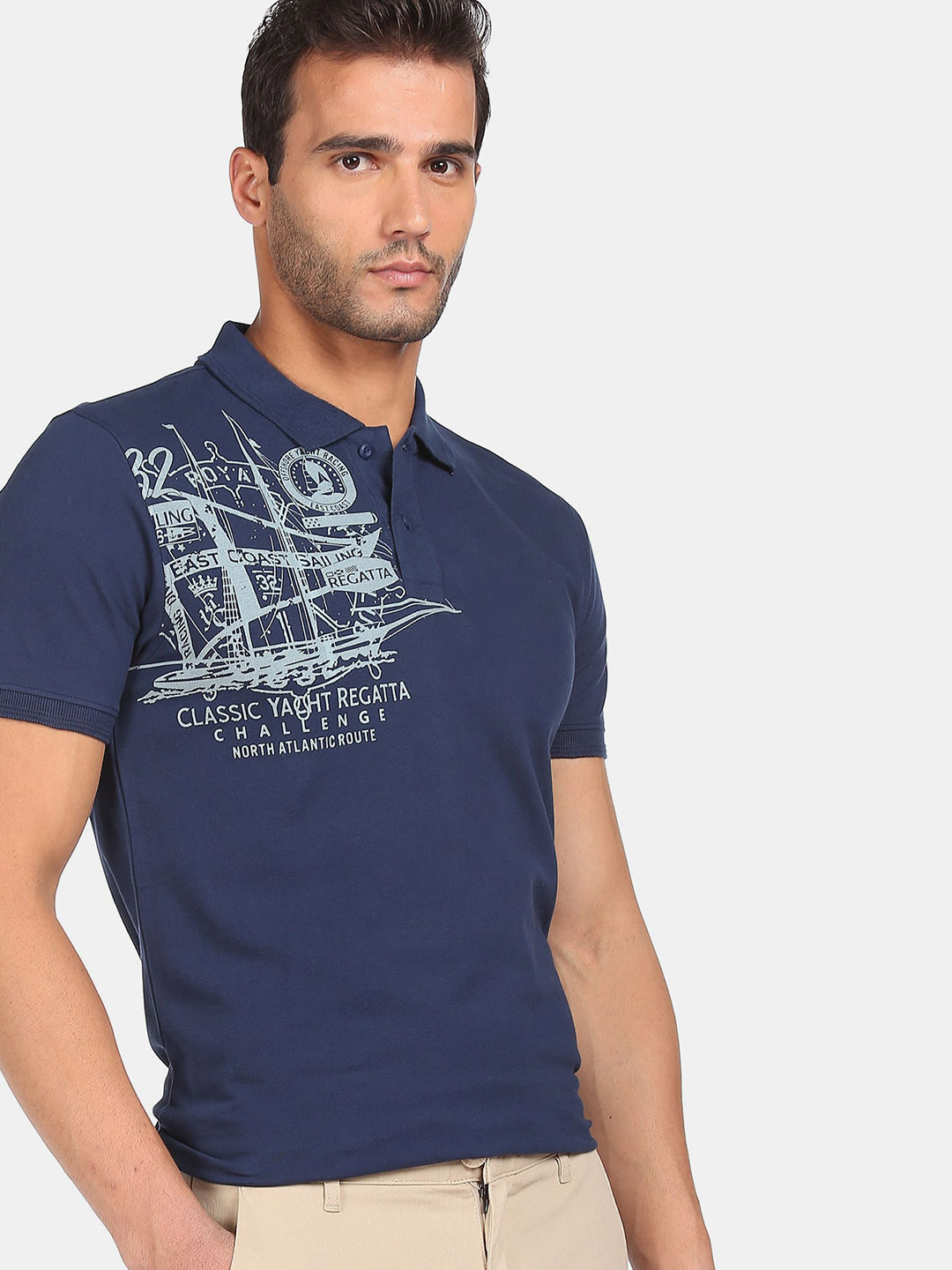 

Ruggers Men Blue Typography Printed Polo Collar T-shirt
