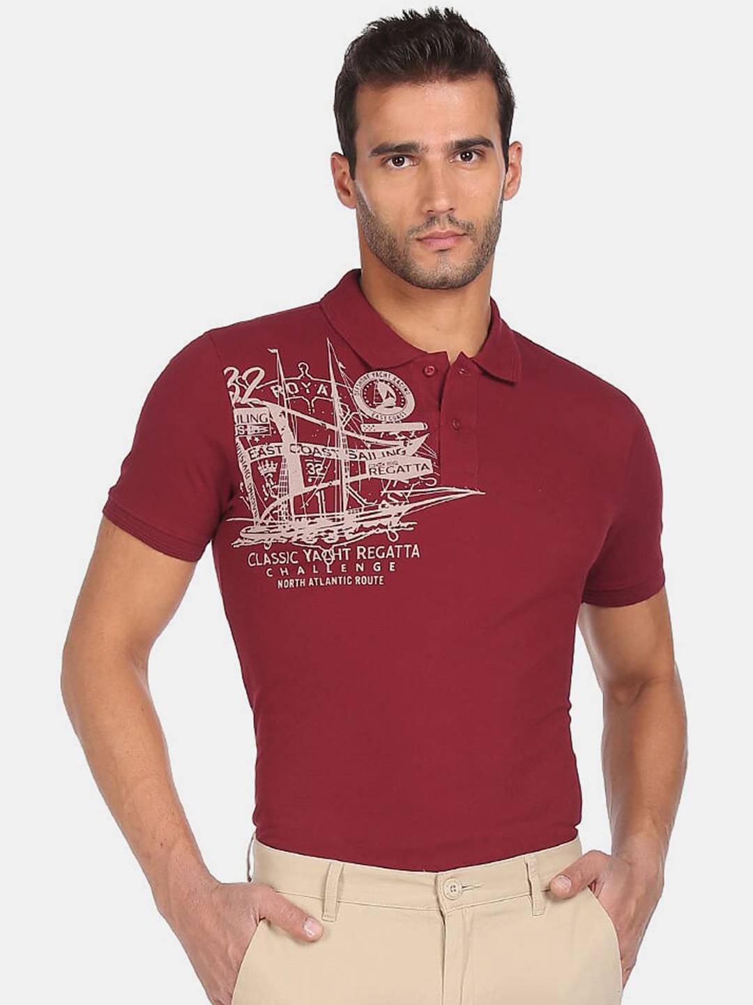 

Ruggers Men Maroon Printed Polo Collar T-shirt