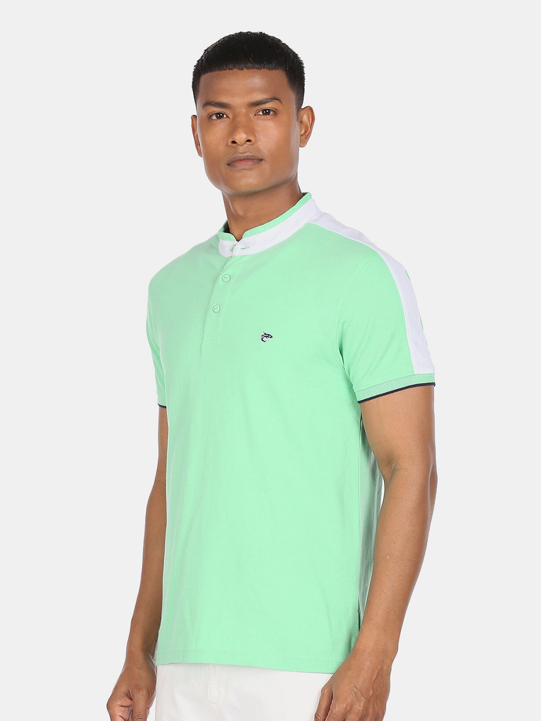 

Ruggers Men Green Mandarin Collar T-shirt