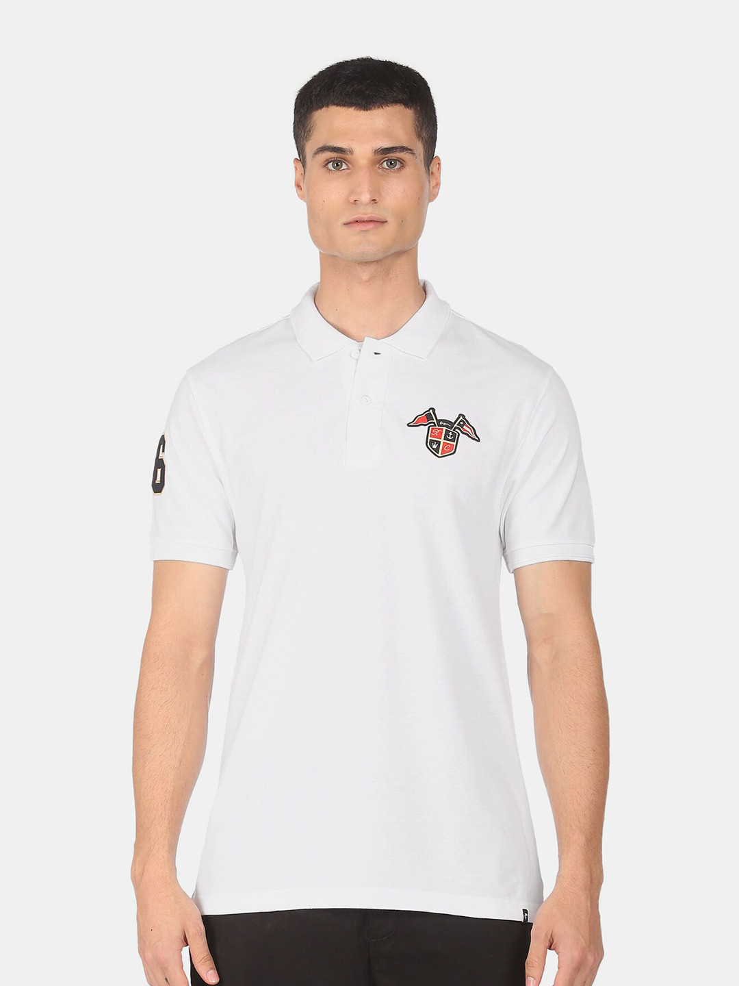 

Ruggers Men White Polo Collar Pure Cotton T-shirt