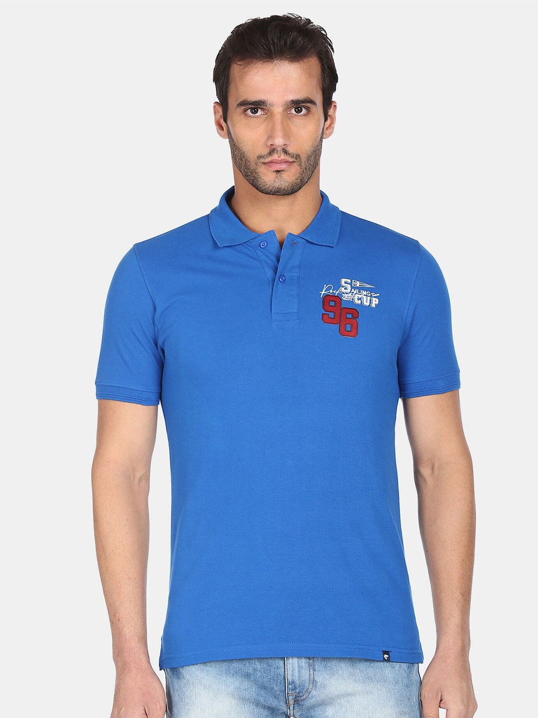 

Ruggers Men Blue Polo Collar Cotton T-shirt