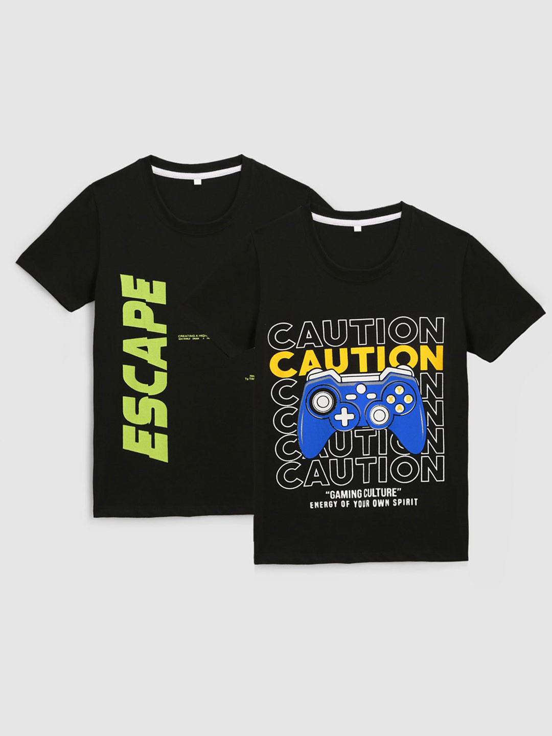 

KIDSCRAFT Boys Black Printed T-shirt Pack Of 2