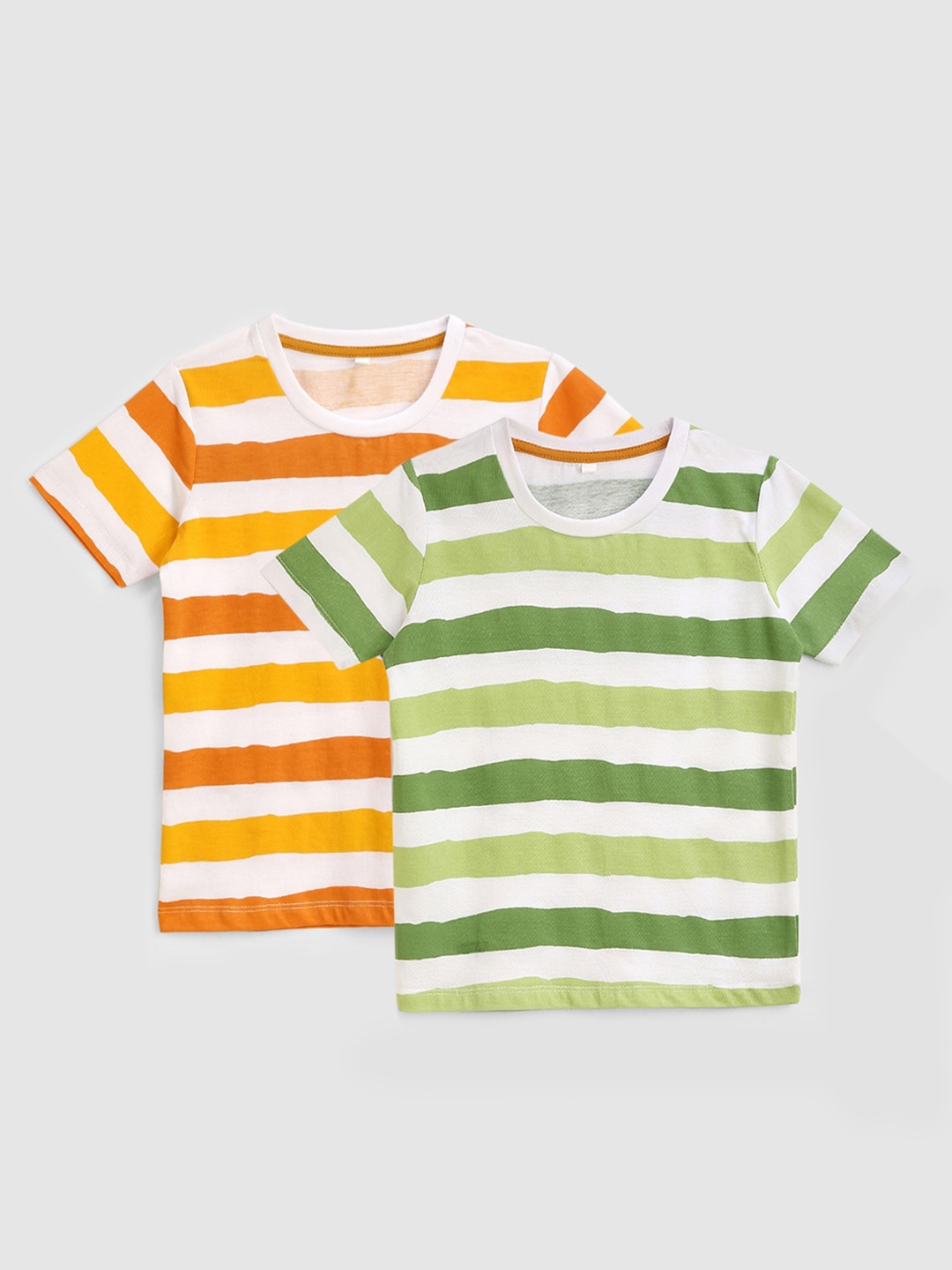 

KIDSCRAFT Boys Pack of 2 Striped Cotton Running T-shirts, Orange