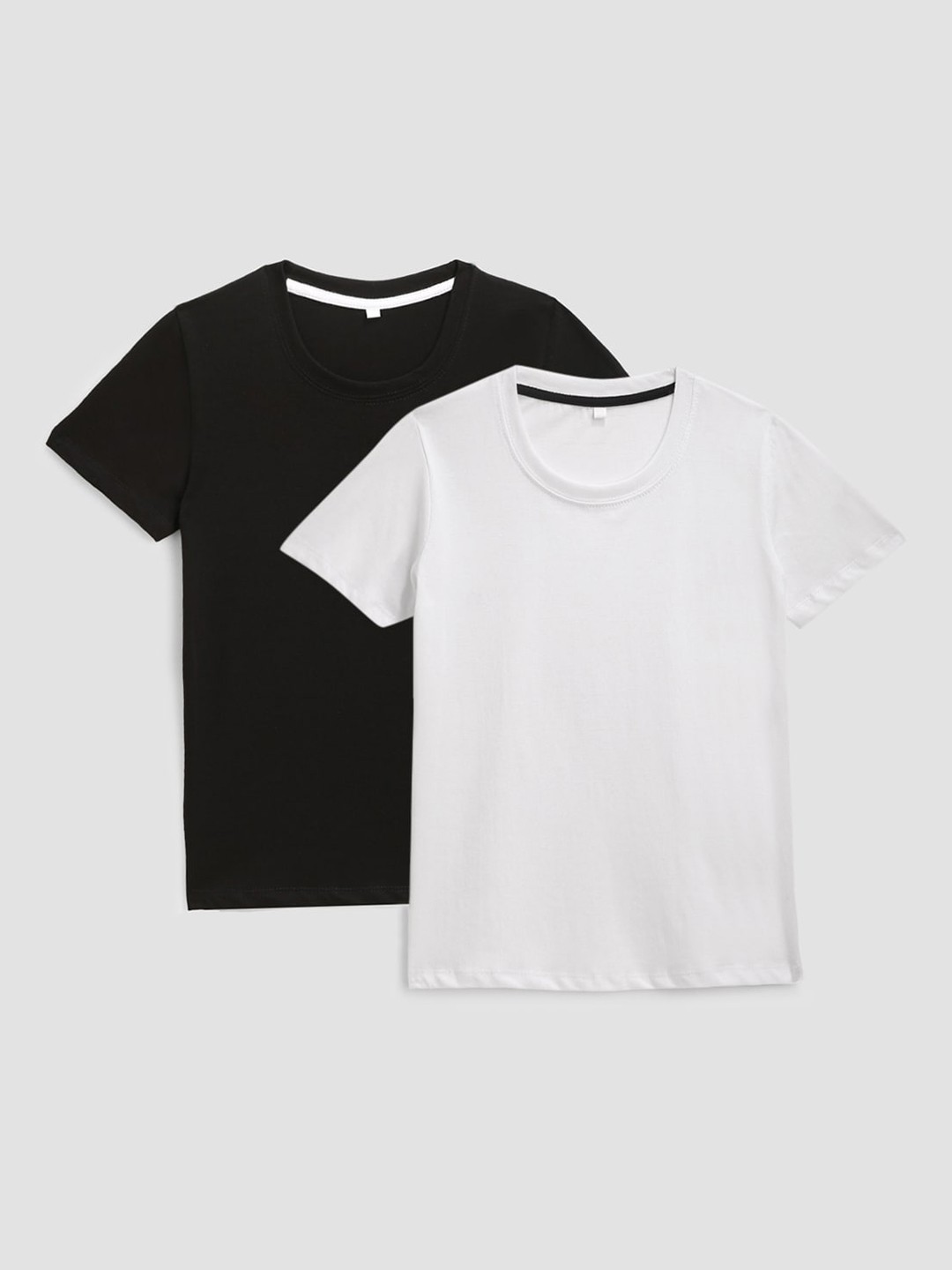 

KIDSCRAFT Pack of 2 Boys White & Black Cotton T-shirt