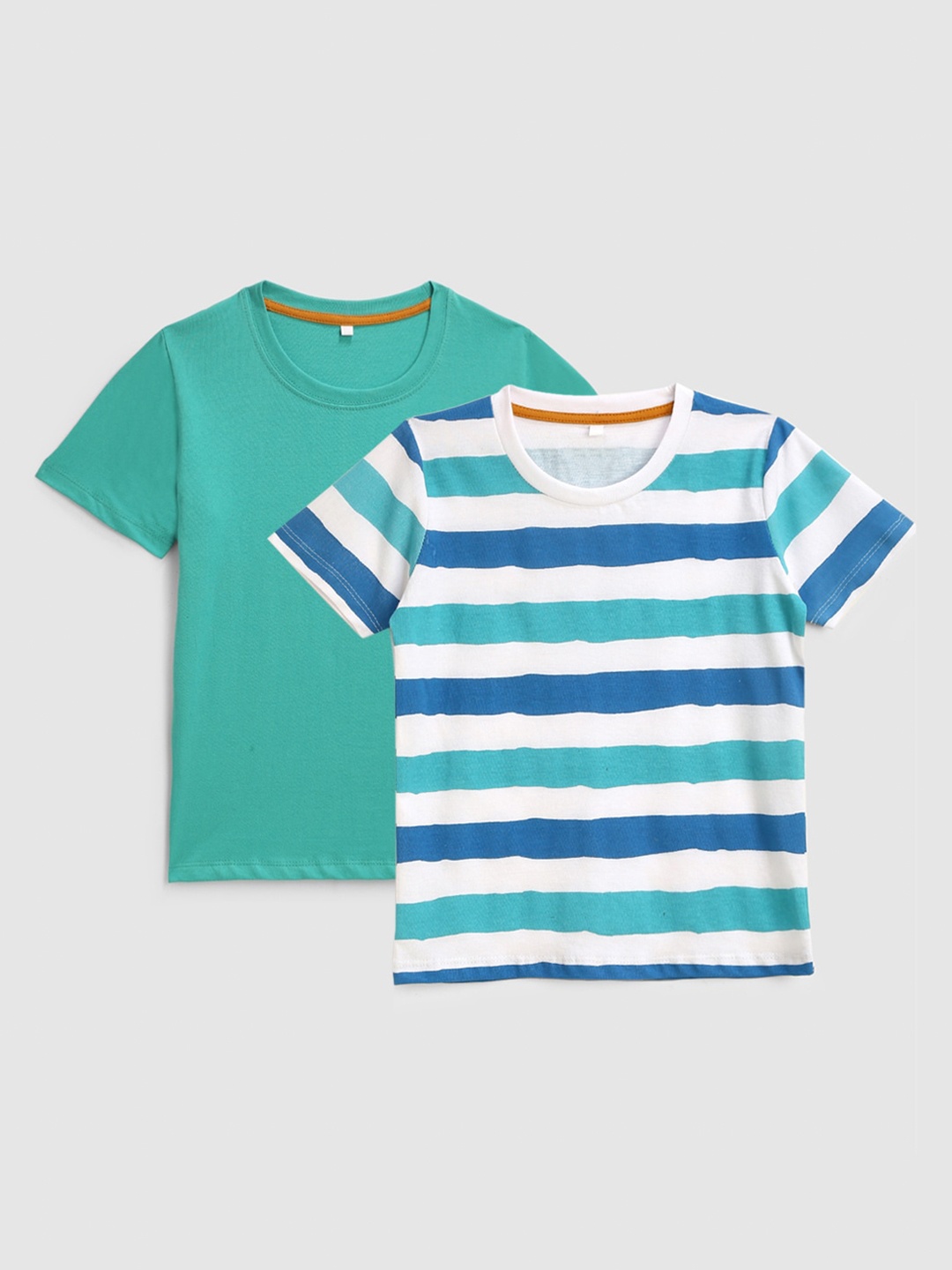 

KIDSCRAFT Boys Teal & White Pack of 2 Stripped Cotton T-shirt