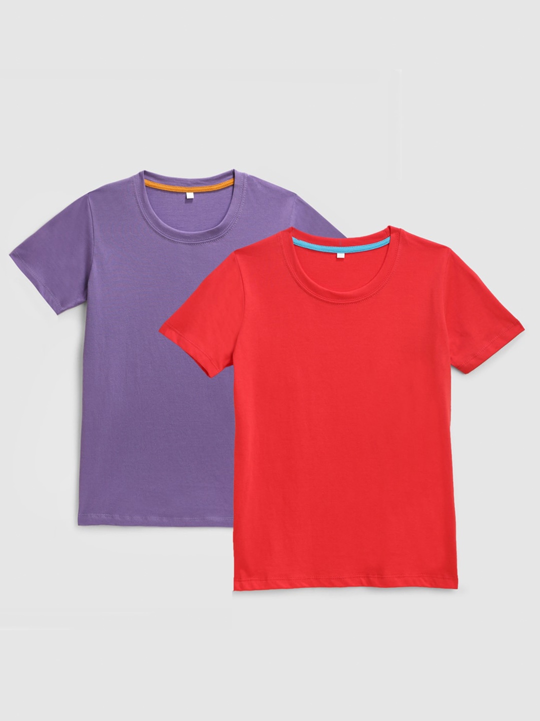 

KIDSCRAFT Boys Purple & Red Pack Of 2 Solid T-shirt