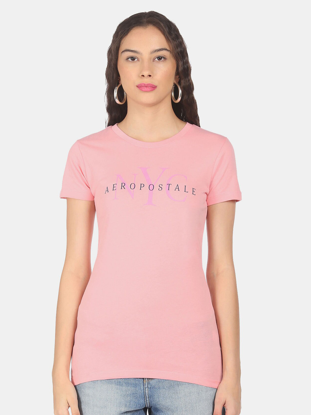 

Aeropostale Women Pink Typography Printed T-shirt