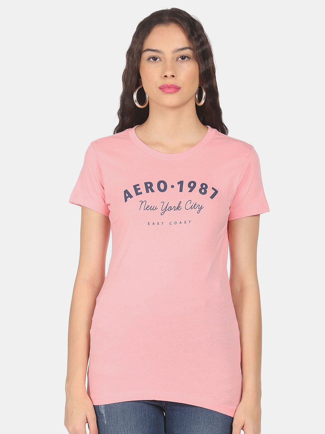 

Aeropostale Women Pink Typography Printed T-shirt