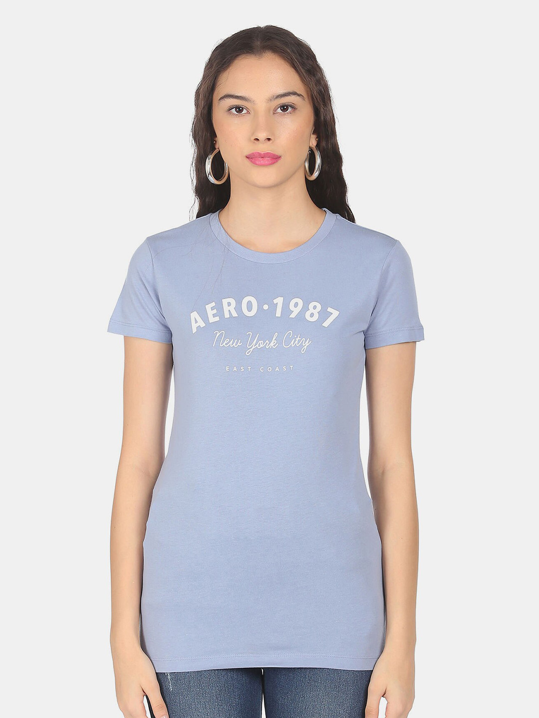

Aeropostale Women Blue Typography Printed Applique T-shirt
