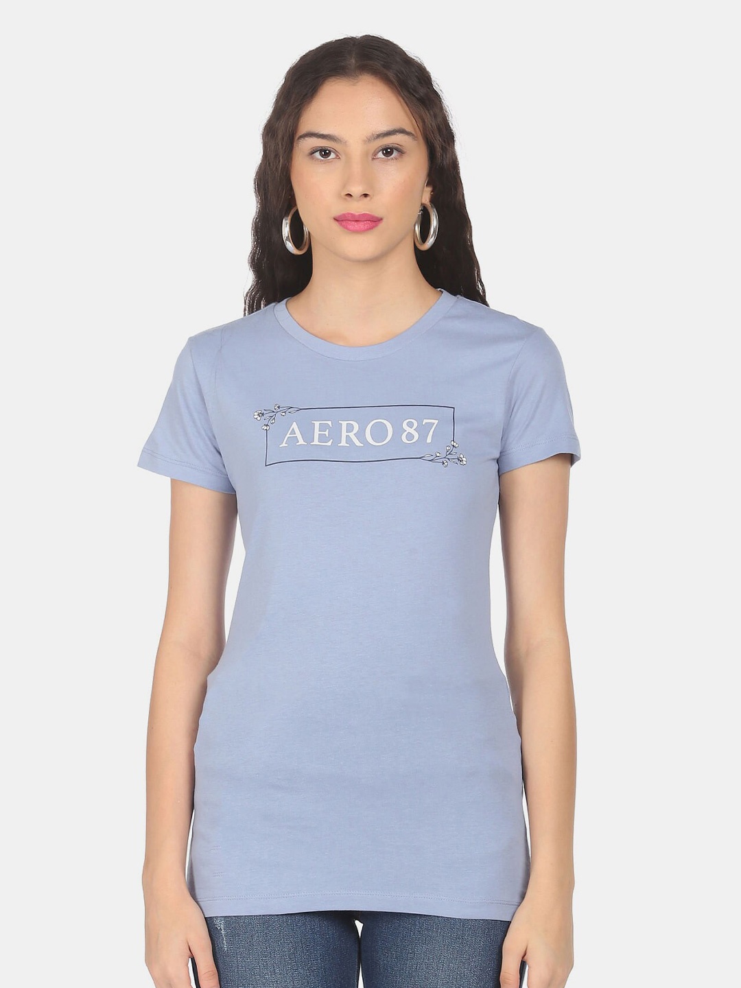 

Aeropostale Women Blue Typography Printed Round Neck Short Sleeve T-shirt