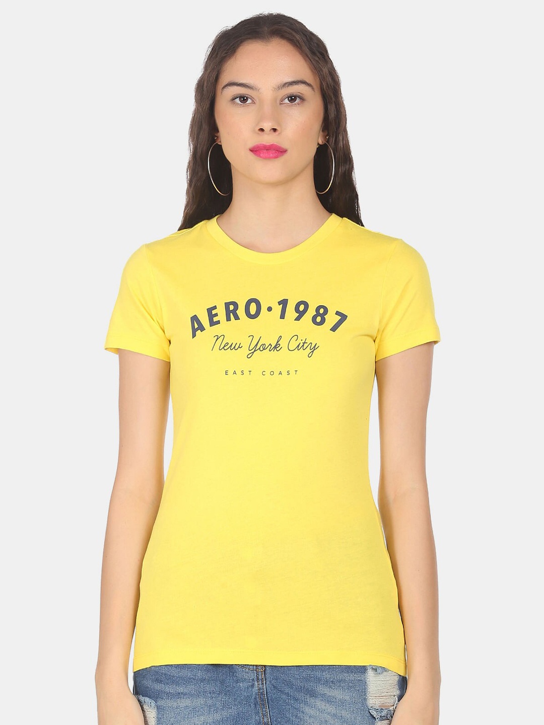 

Aeropostale Women Yellow Typography Printed T-shirt