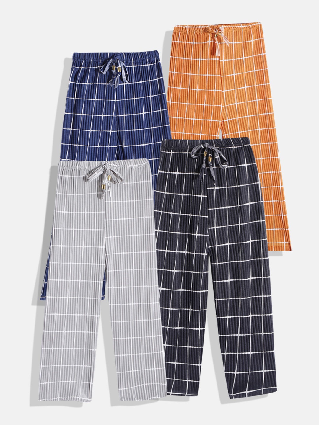 

MANZON Girls Pack of 4 Multicoloured Checked Accordion Pleated Palazzos, Multi