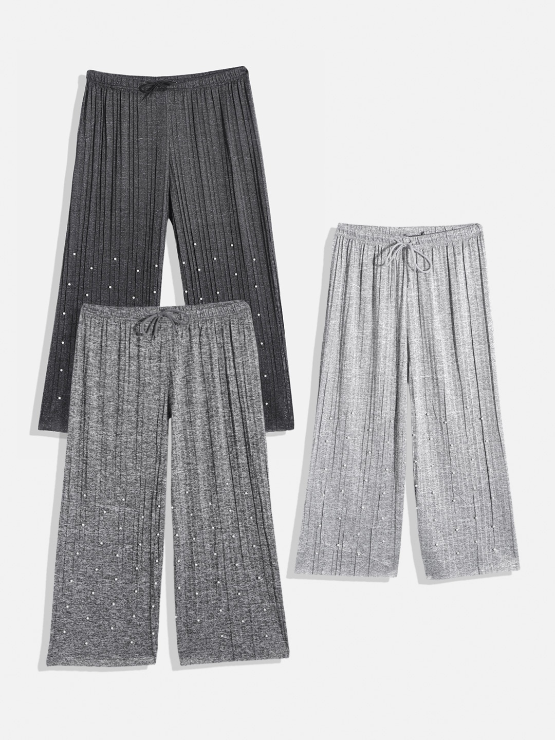 

MANZON Girls Pack of 3 Grey Accordion Pleated Palazzos with Beaded Detail