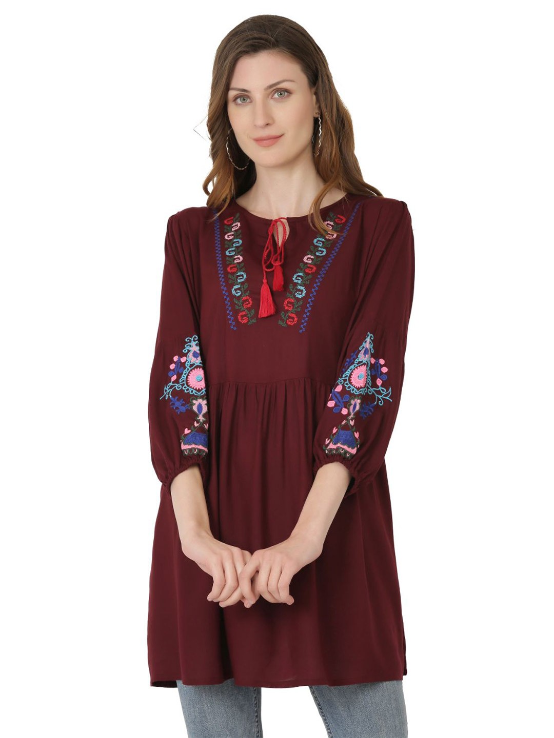 

SAAKAA Women Brown Embroidered Tunic