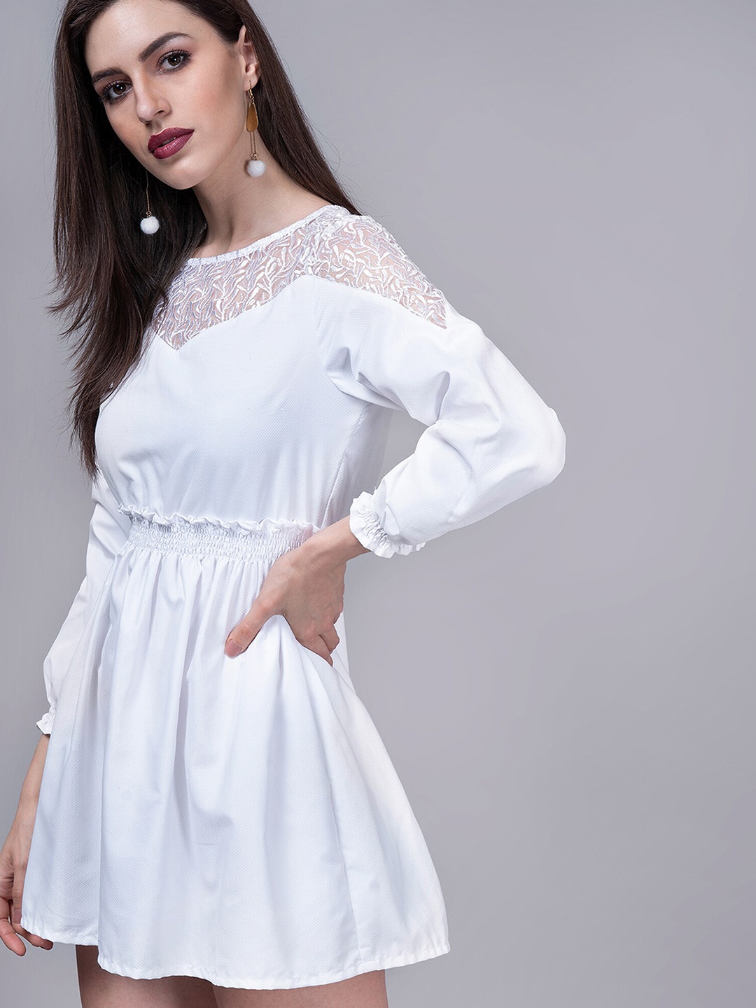 

CLOSETHOOK White Fit & Flare Lace Dress