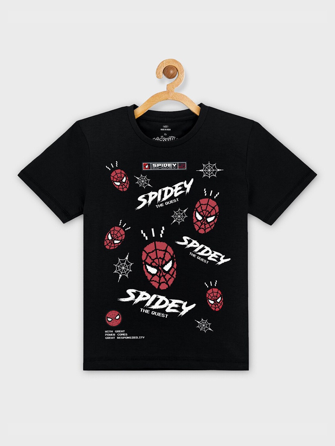 

Kids Ville Boys Black Typography Spider-Man Printed 100% Cotton T-shirt