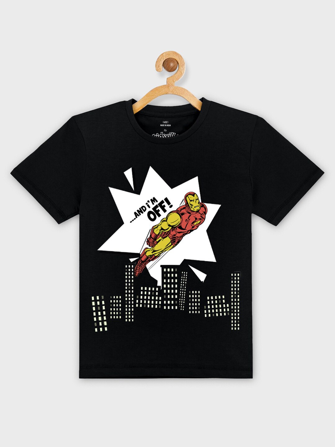

Kids Ville Boys Black Iron Man Printed Pure Cotton T-shirt