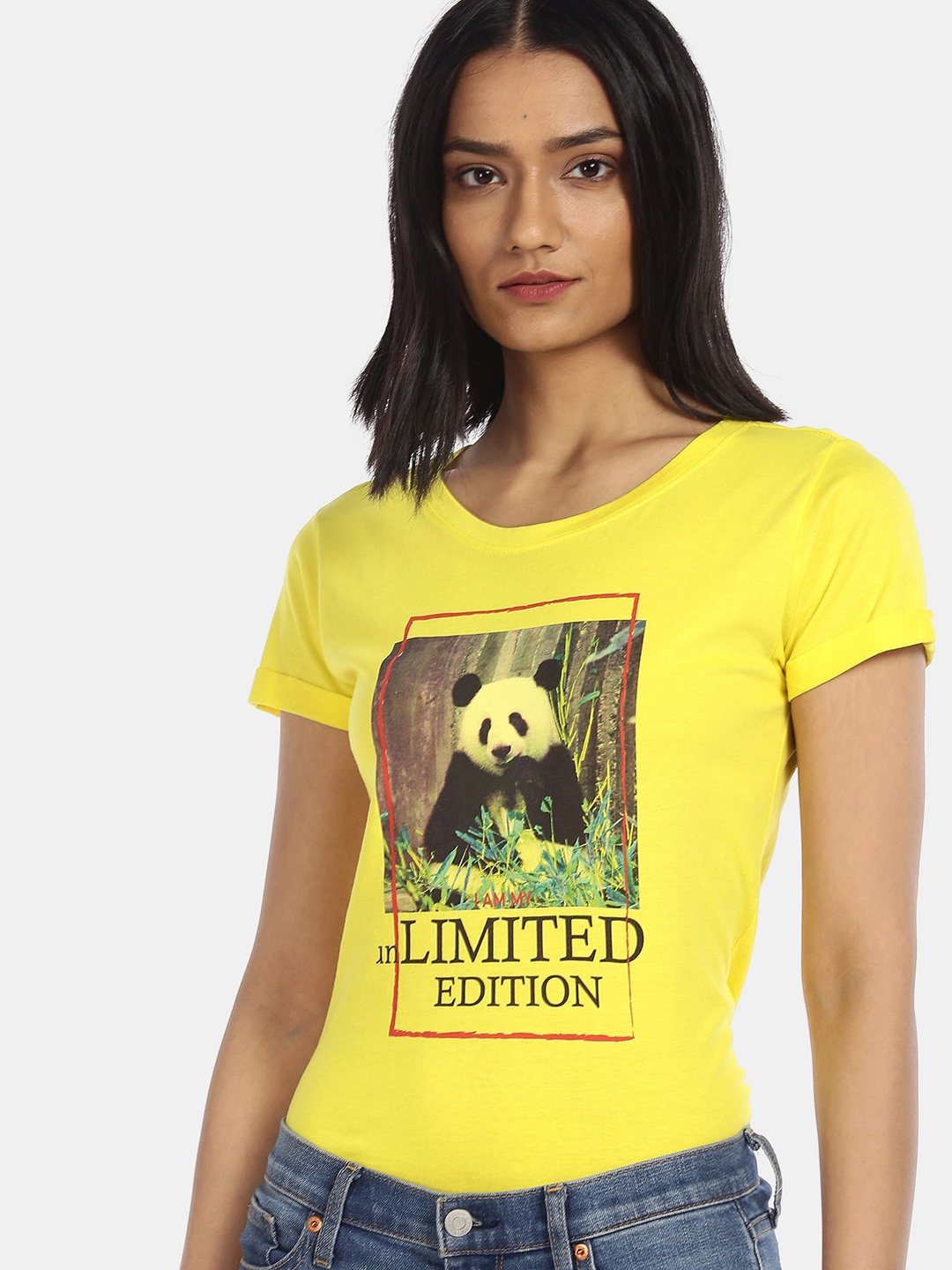 

Sugr Women Yellow Graphic Printed Pure Cotton T-shirt