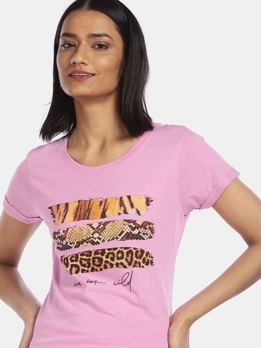 

Sugr Women Pink Typography Printed Cotton T-shirt