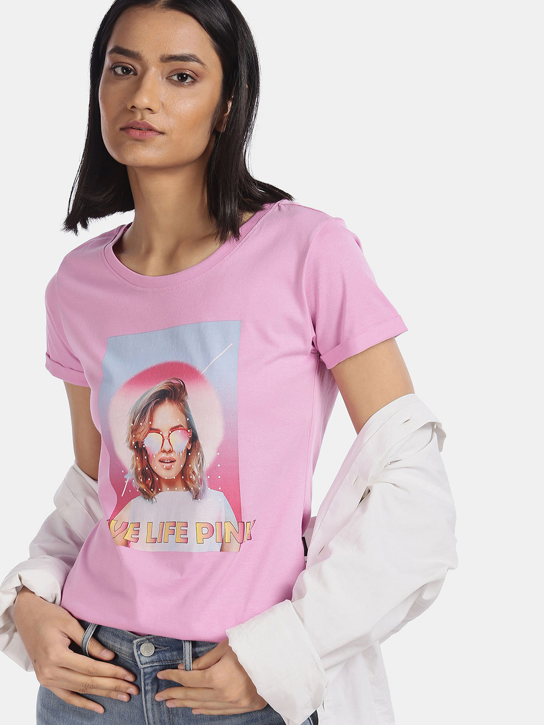

Sugr Women Pink Graphic Printed T-shirt