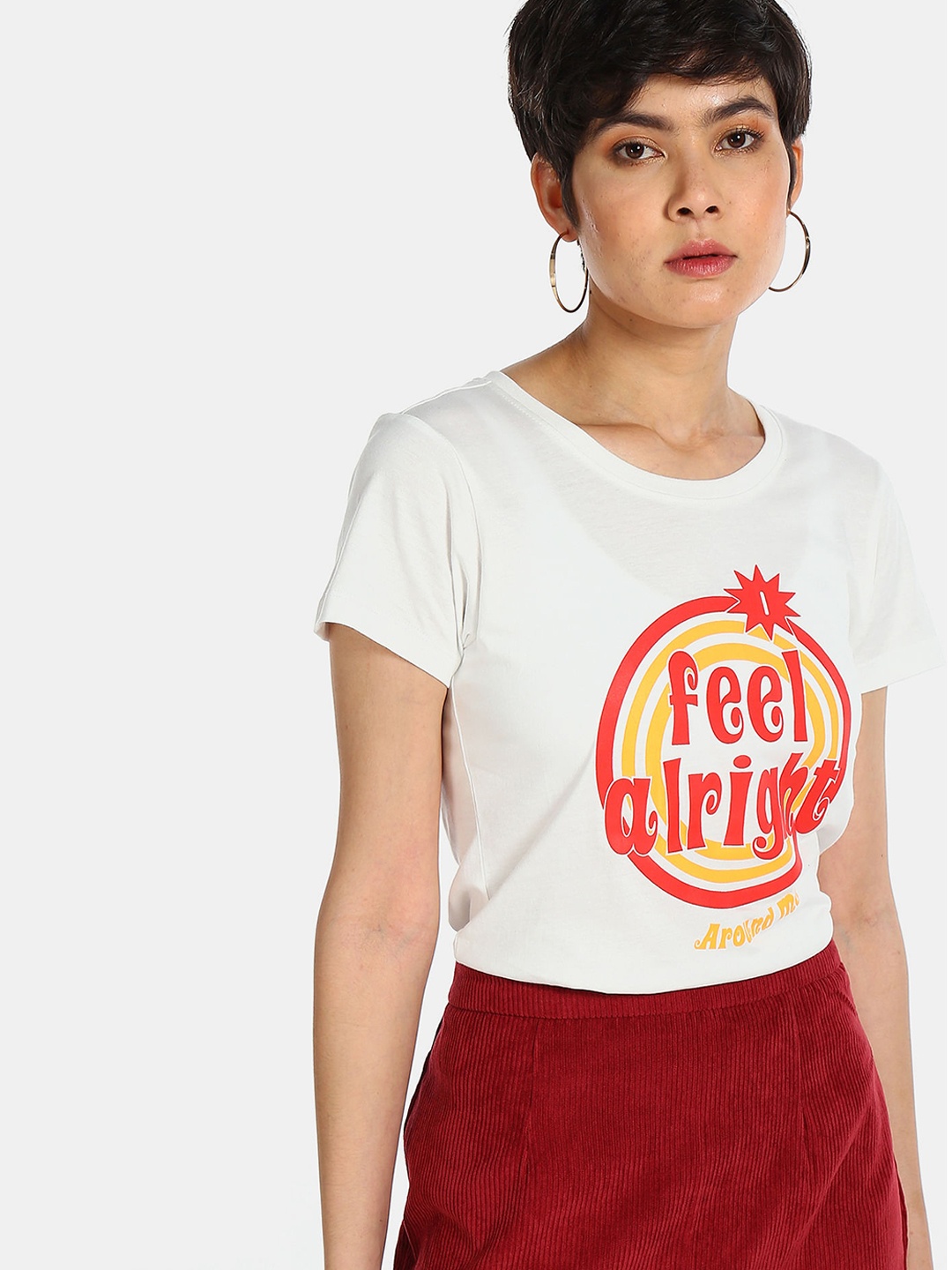 

Sugr Women White Graphic Printed Pure Cotton T-shirt